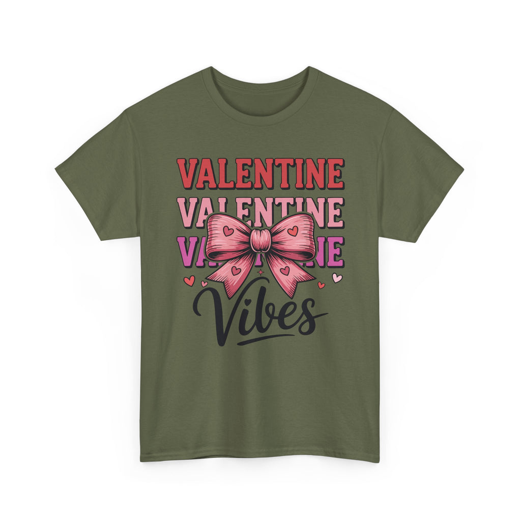 Valentine Vibes T-Shirt — Pink Bow Heart Graphic Unisex Cotton Tee
