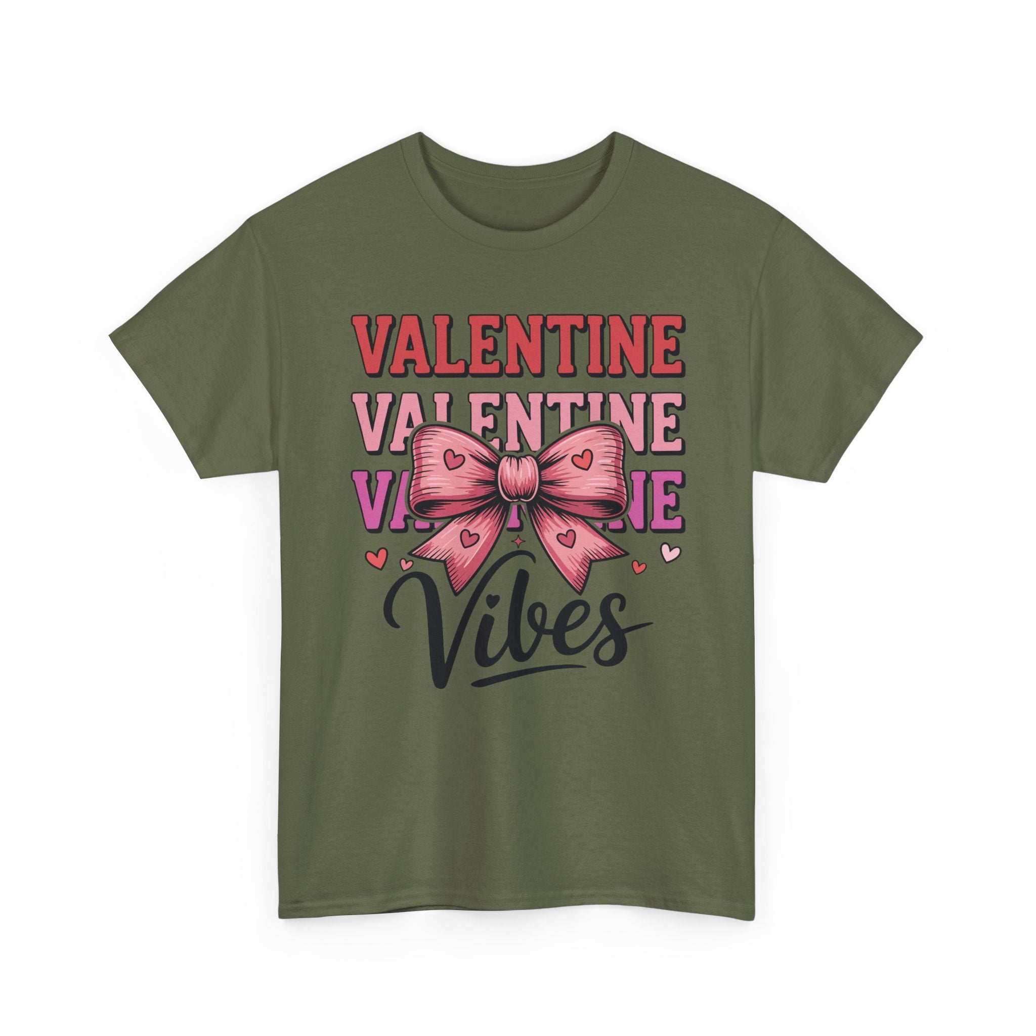 Valentine Vibes T-Shirt — Pink Bow Heart Graphic Unisex Cotton Tee