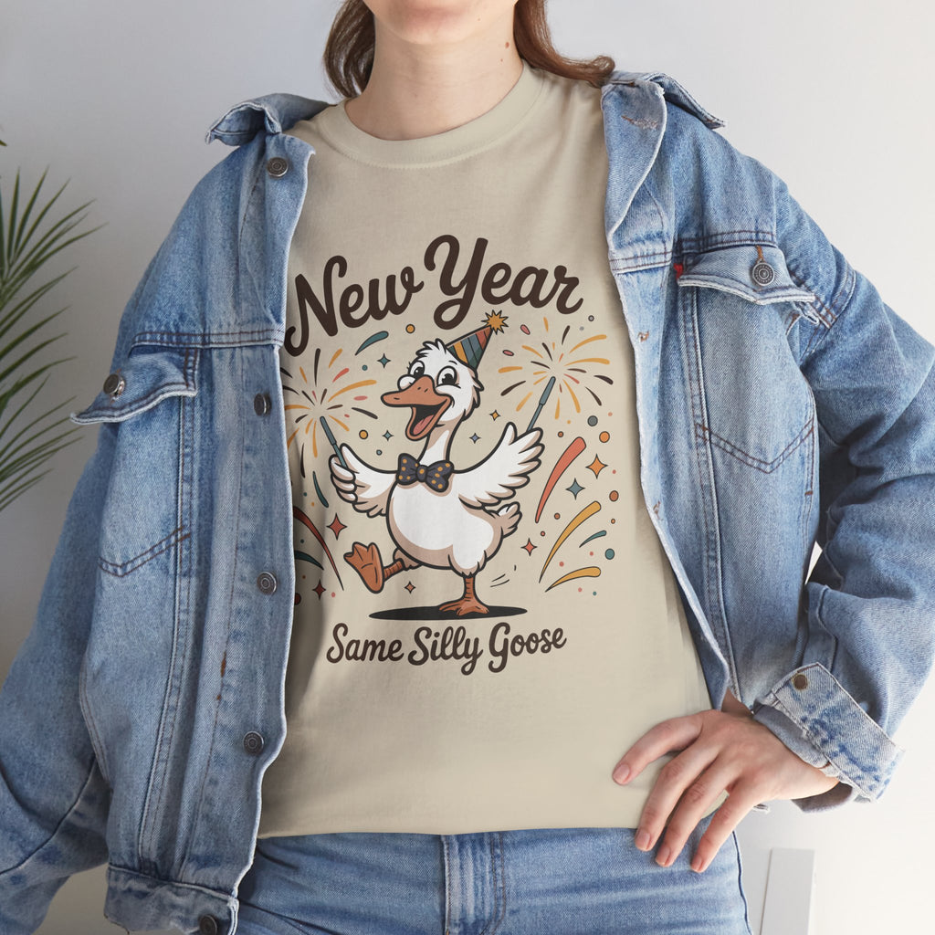 New Year Same Silly Goose T-Shirt — Party Goose Graphic Unisex Cotton Tee