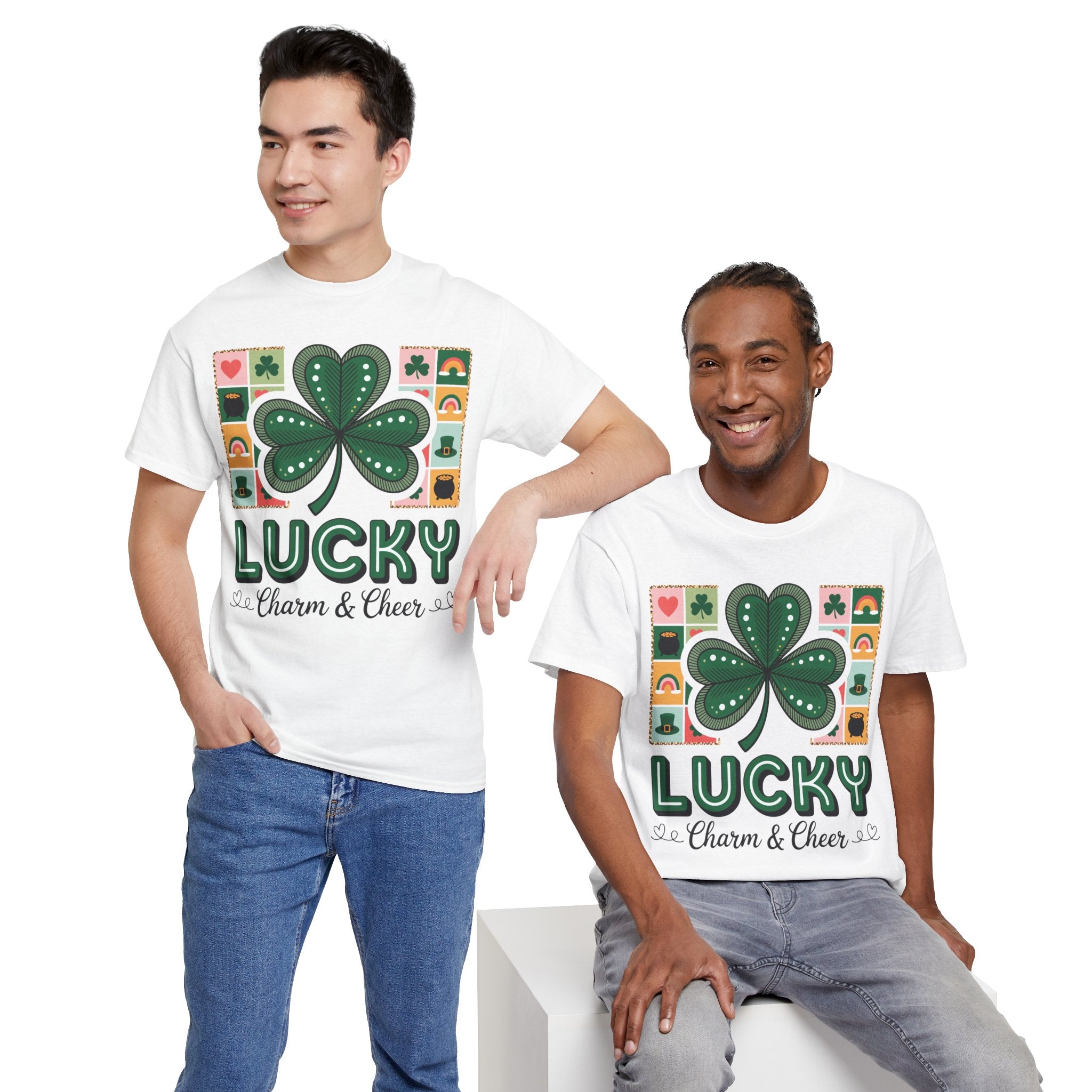 Lucky Charm & Cheer Clover Tee — Patchwork St. Patrick’s Day Unisex Cotton T-Shirt