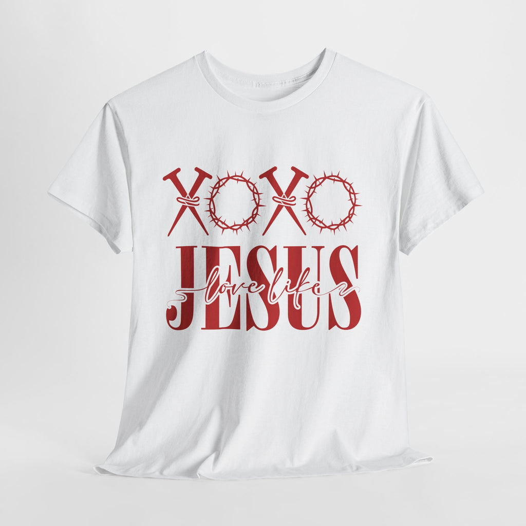 Christian Valentine T-Shirt — "XOXO Jesus Love Life" Nails & Thorn Crown Design Unisex Cotton Tee