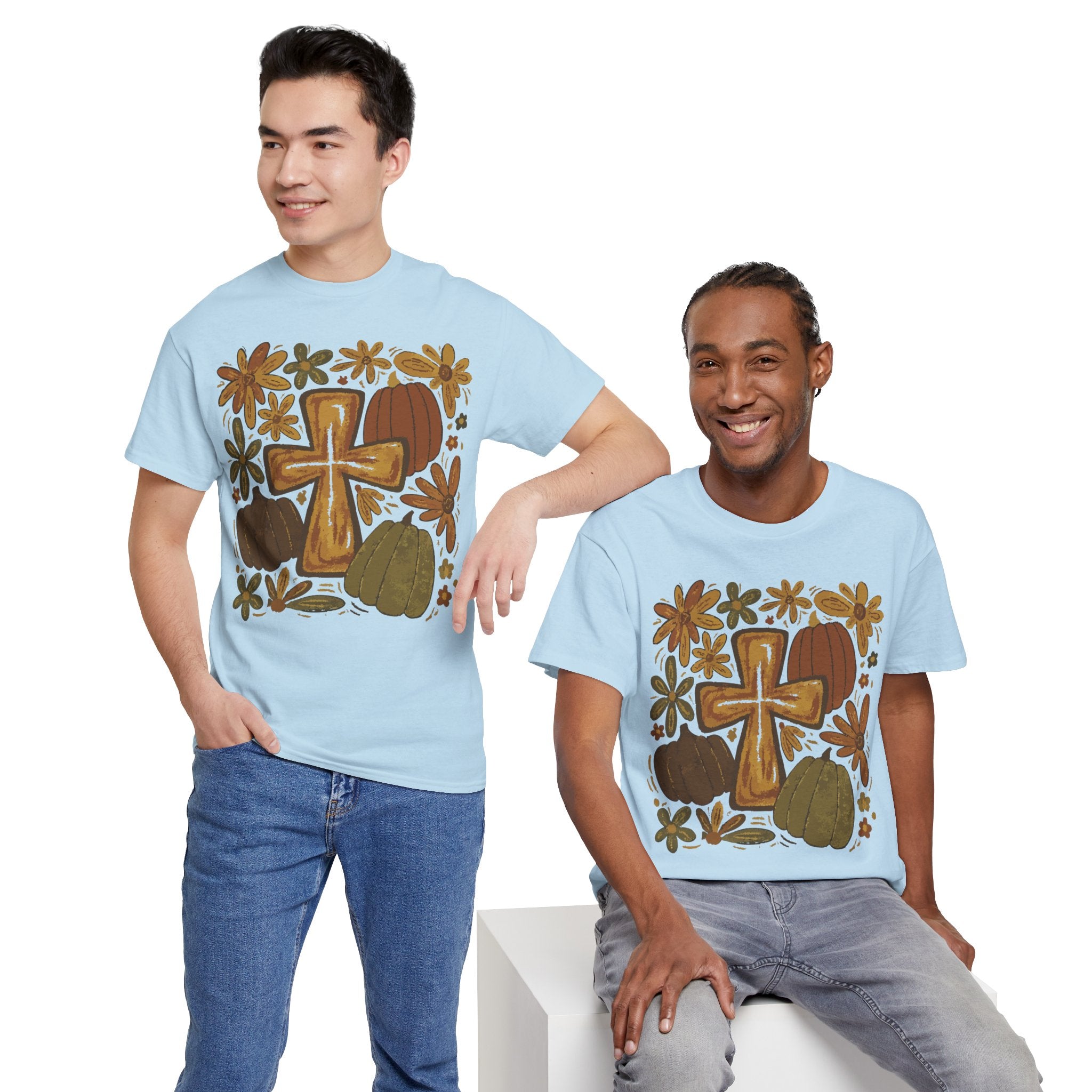 Autumn Cross Tee — Rustic Pumpkin & Fall Floral Christian Unisaex Cotton T-Shirt