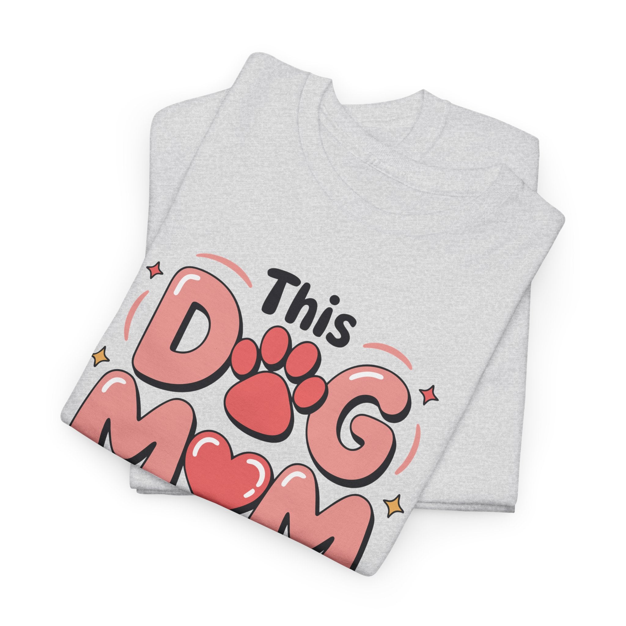 Dog Mom T-Shirt — "This Dog Mom Wears Her Heart on Her Sleeve" Paw & Heart Unisex Cotton Tee