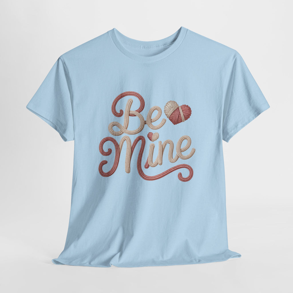 Be Mine Yarn Heart T-Shirt — Valentine’s Faux-Yarn Pink & Cream Unisex Cotton Tee