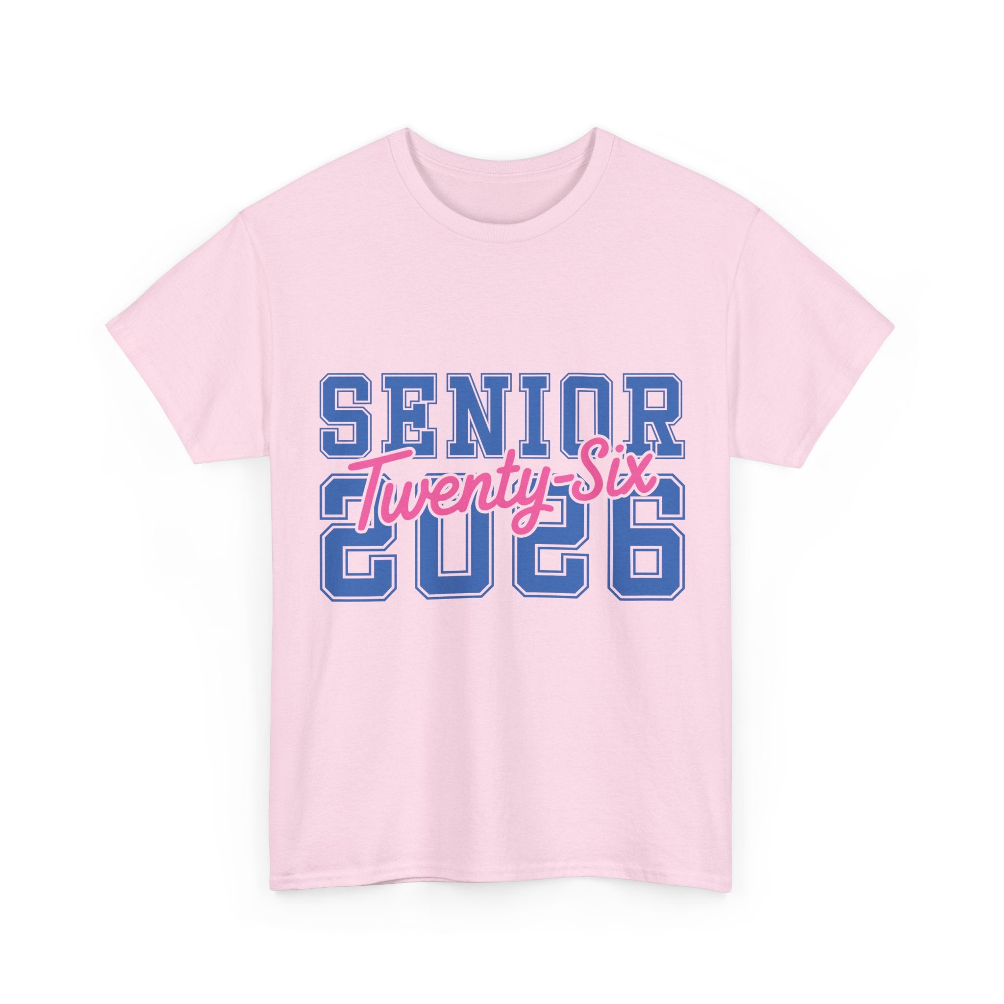 Senior 2026 Tee — Pink Varsity Block with Blue Script Overlay Unisex Cotton Tee