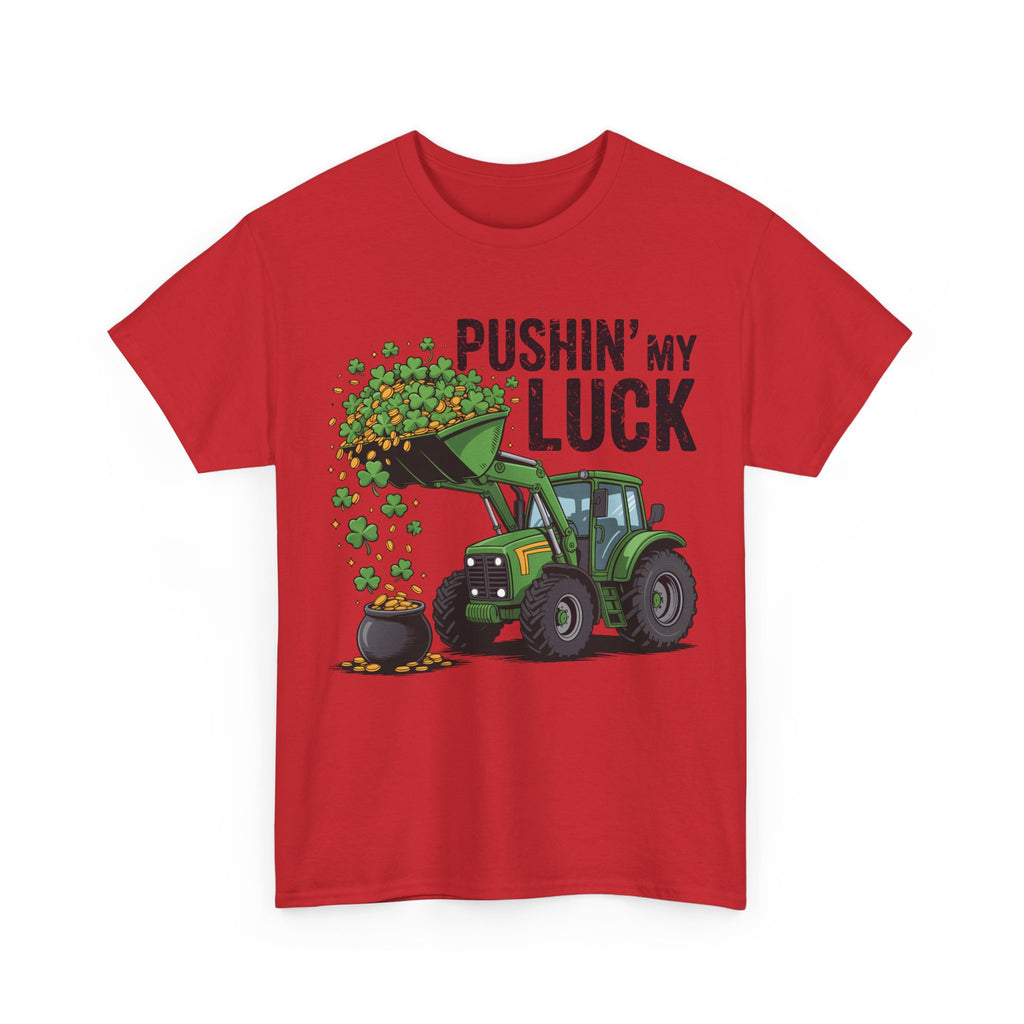Pushin' My Luck Shamrock Tractor Tee — St. Patrick's Day Unisex Cotton T-Shirt