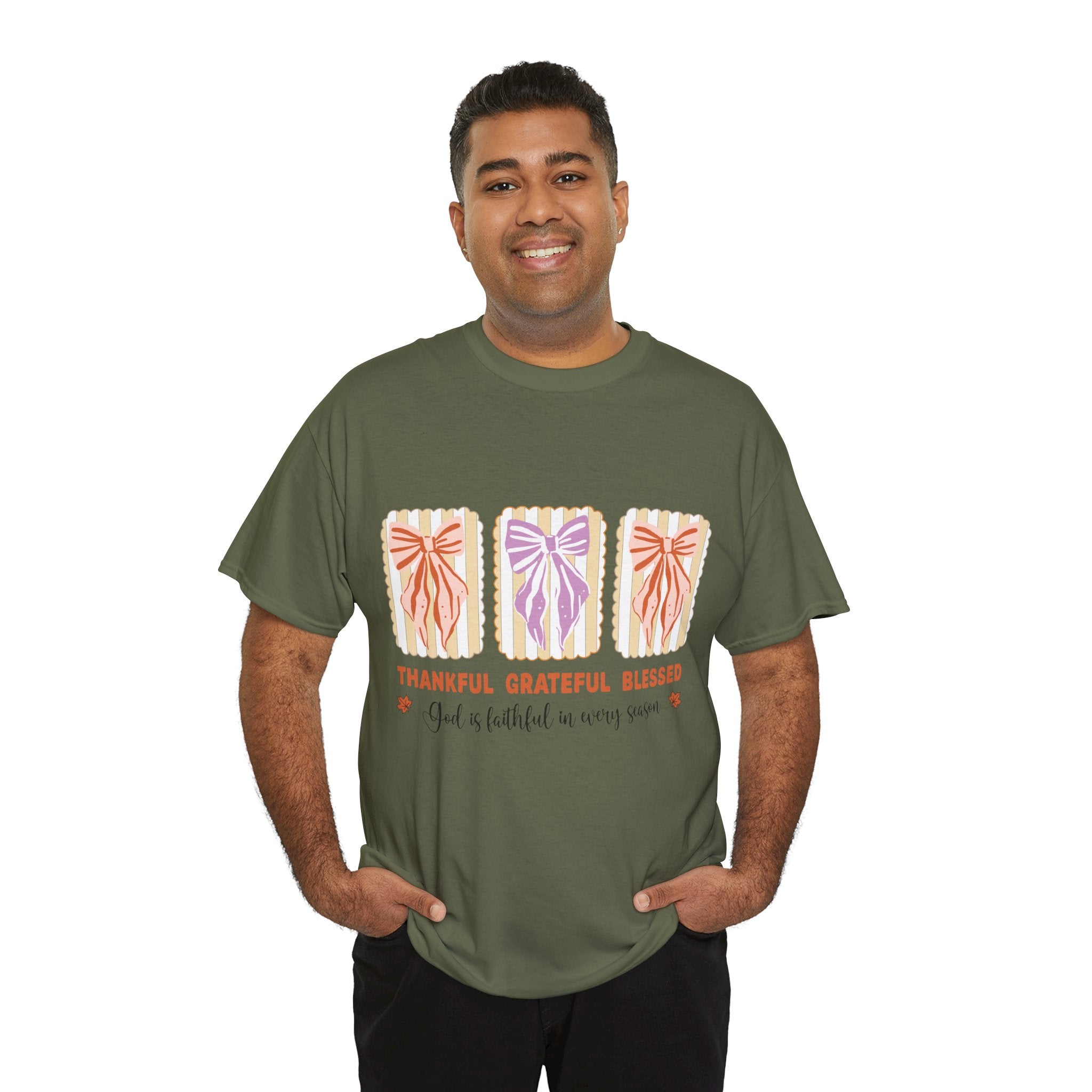Thankful Grateful Blessed Fall Tee — God Is Faithful Pastel Bows..Unisex Cotton Tee
