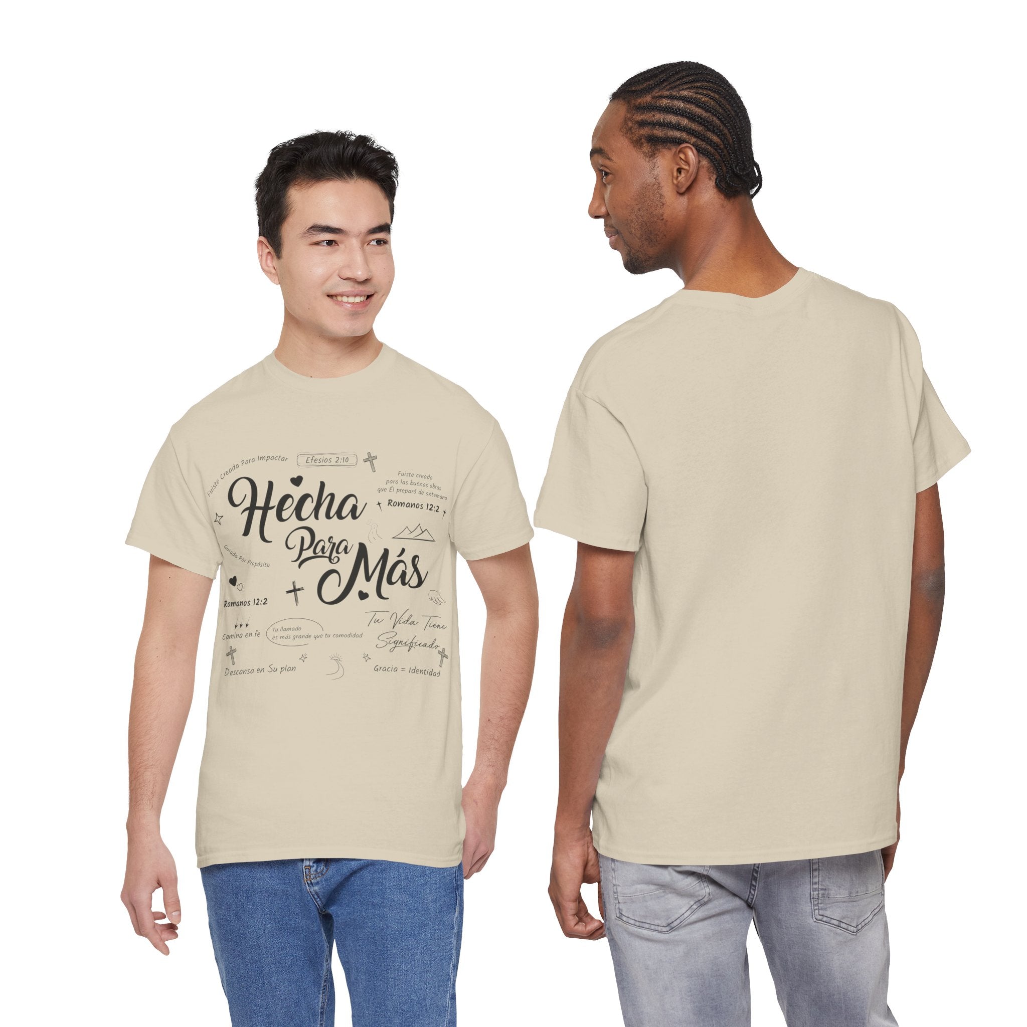 Hecha Para Más Christian T‑Shirt — Spanish Faith Typography Unisex Cotton Tee