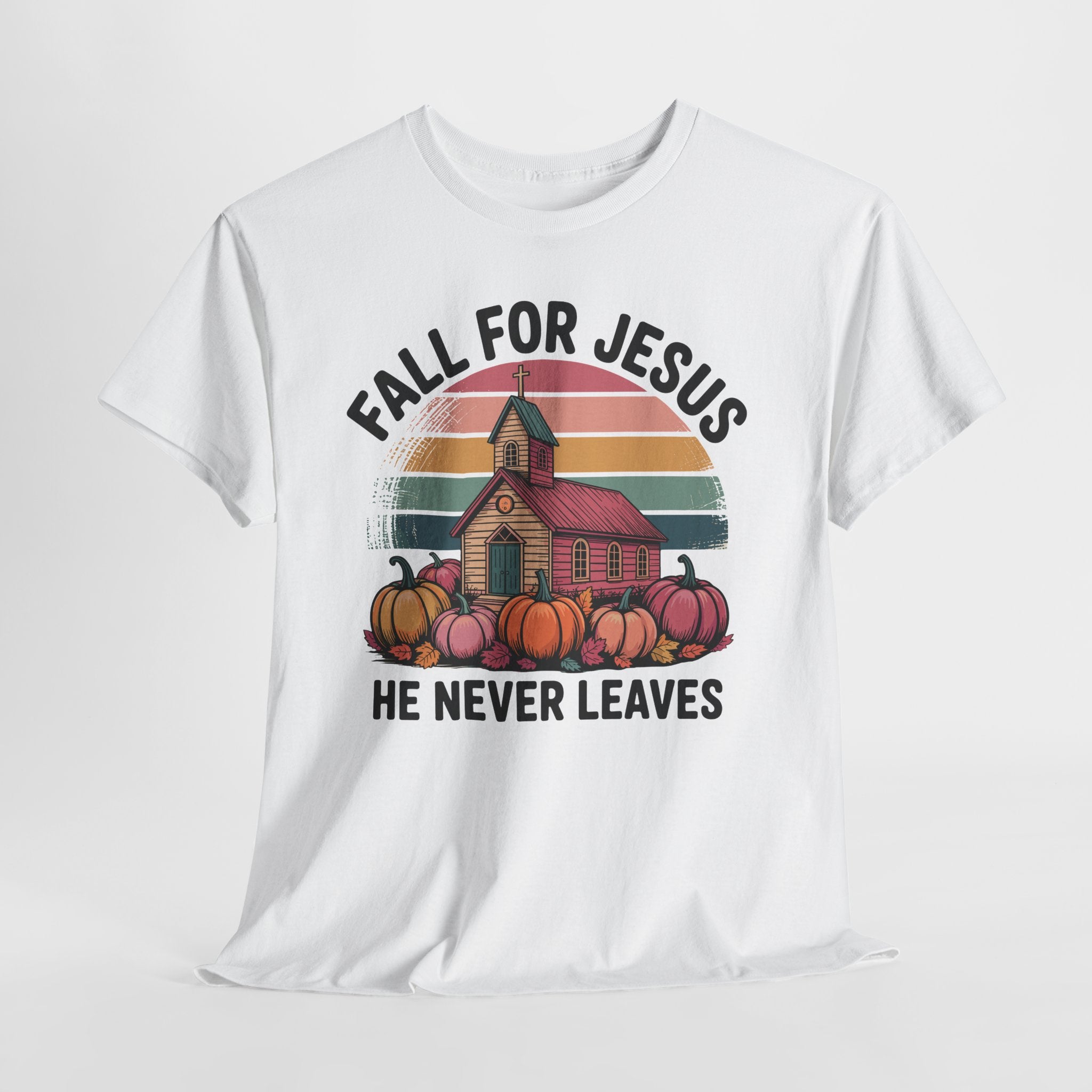 Jesus Leopard Print Fall T-Shirt — Pumpkins, Leaves & Floral Faith Unisex Cotton Tee