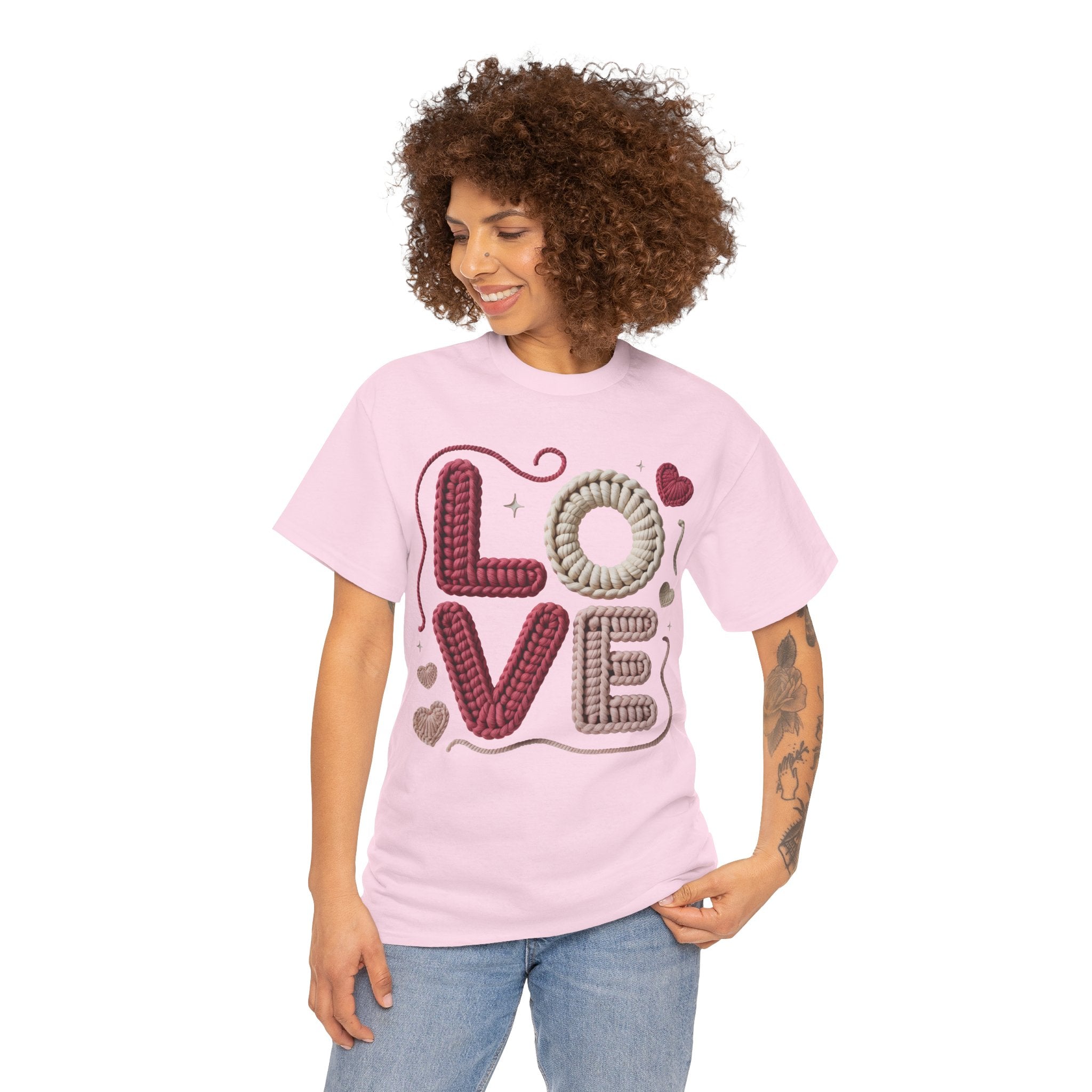 LOVE Faux Yarn Heart Unisex Cotton Tee