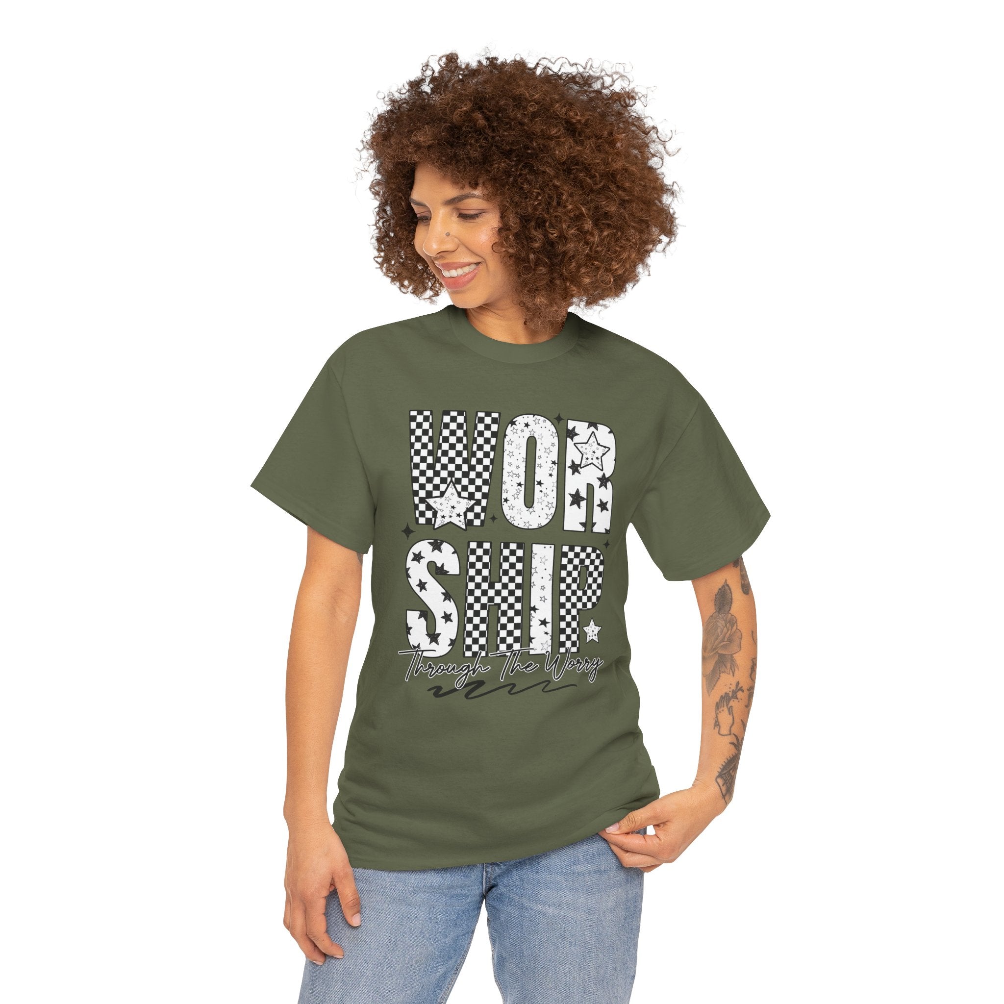 WORSHIP Through The Worry Checkerboard Unisex Cotton Tee