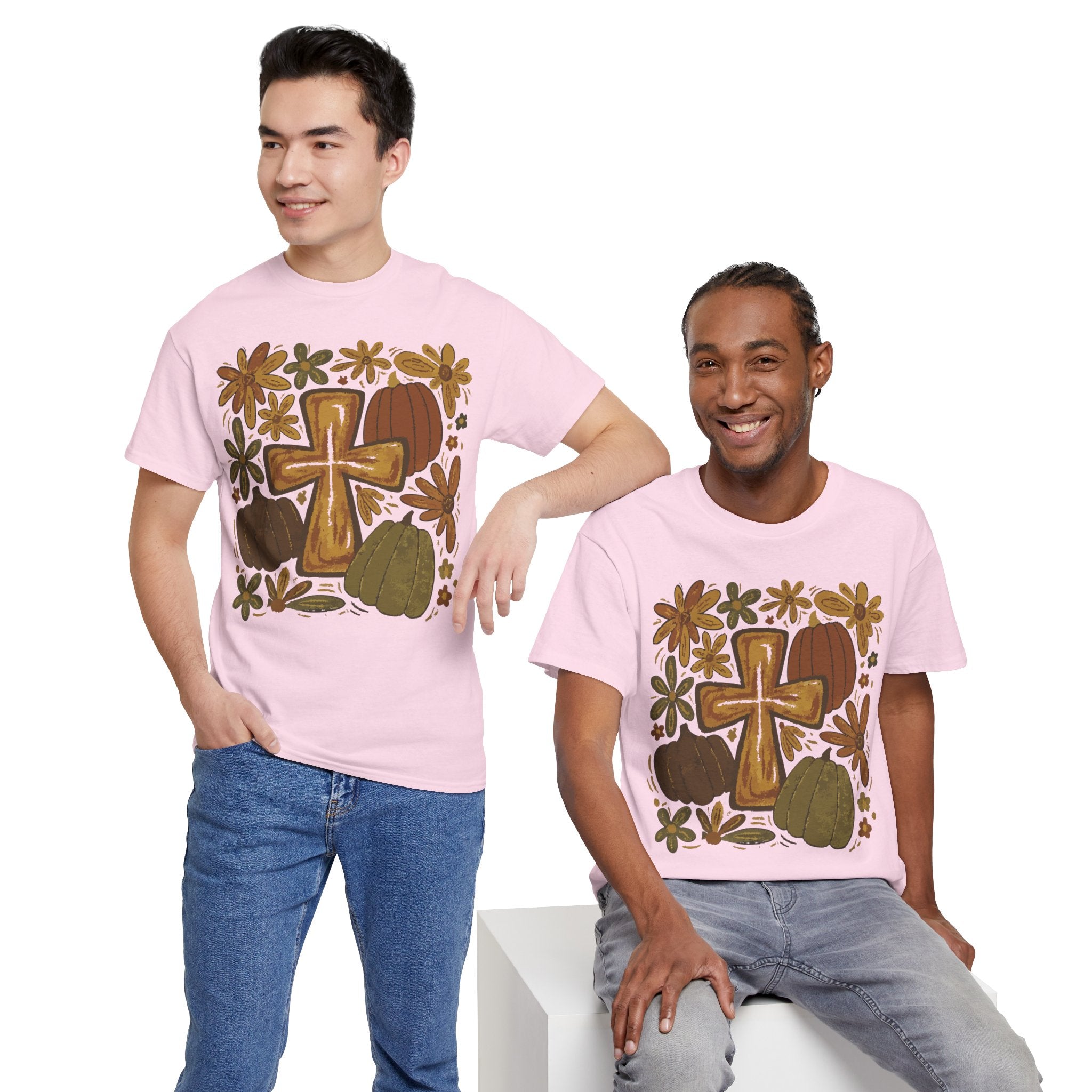 Autumn Cross Tee — Rustic Pumpkin & Fall Floral Christian Unisaex Cotton T-Shirt