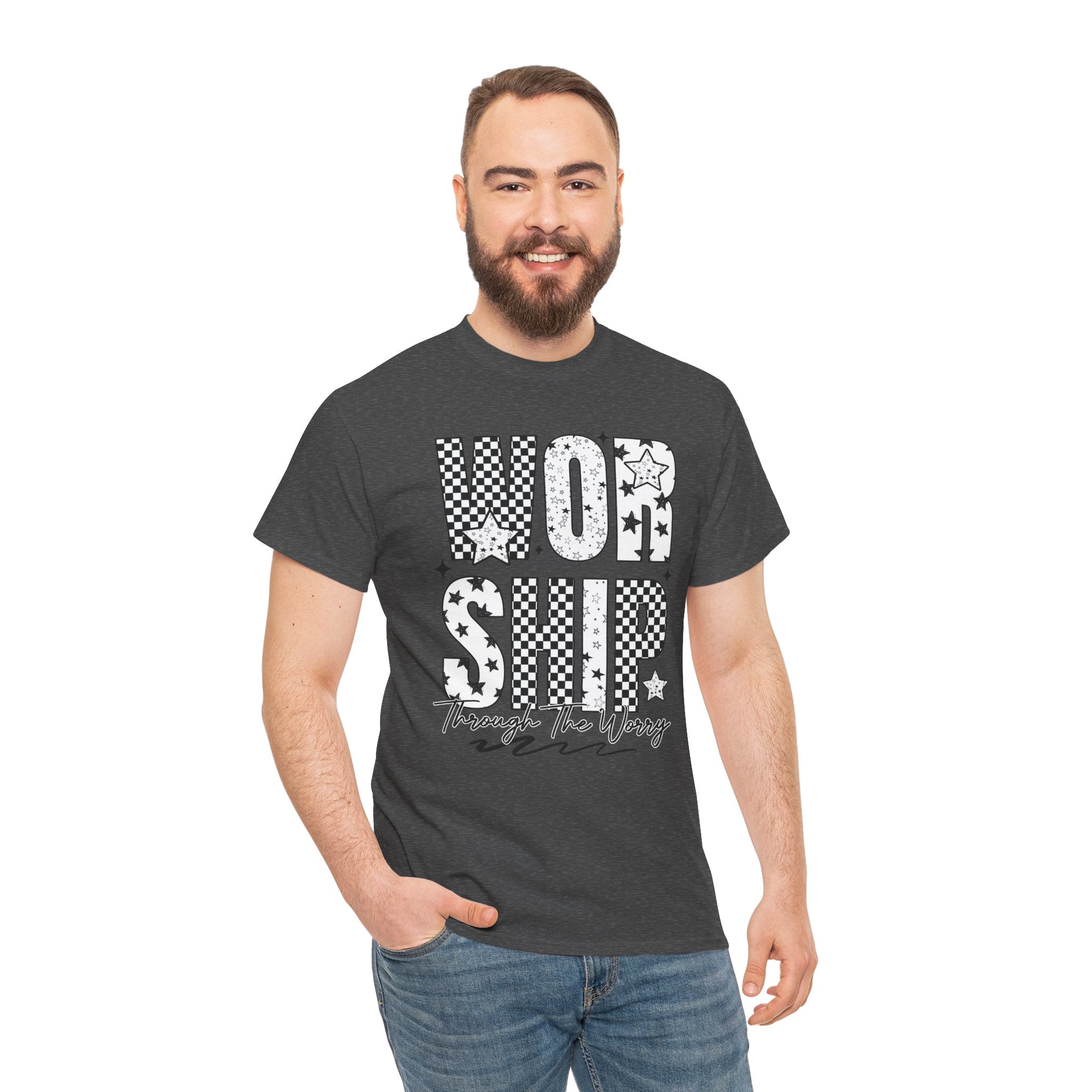 WORSHIP Through The Worry Checkerboard Unisex Cotton Tee