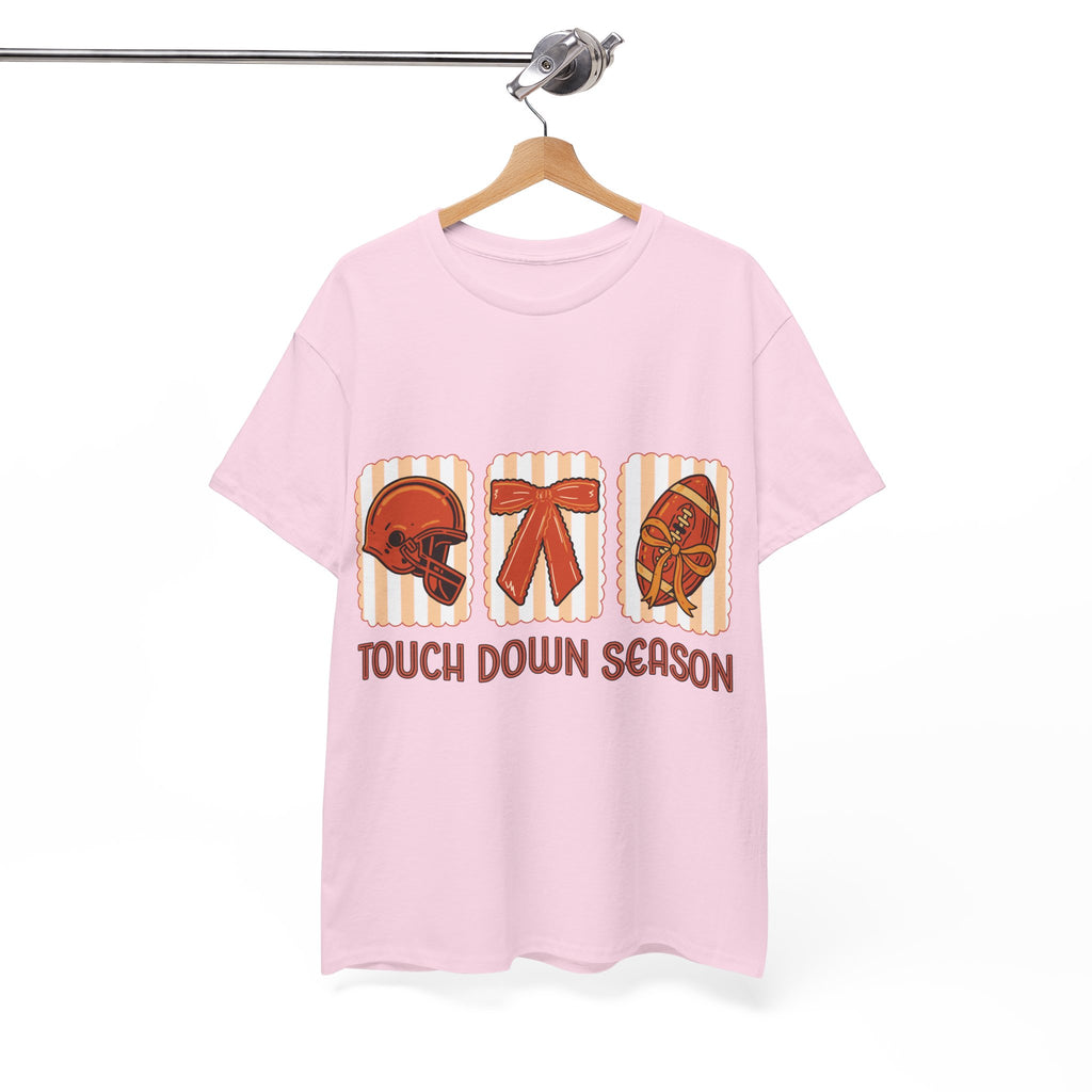 Touch Down Season Football Tee — Striped Fall Helmet & Bow Design Unisex Cotton Tee