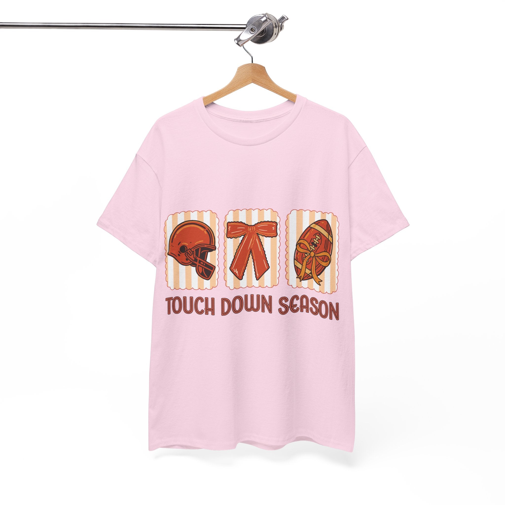Touch Down Season Football Tee — Striped Fall Helmet & Bow Design Unisex Cotton Tee
