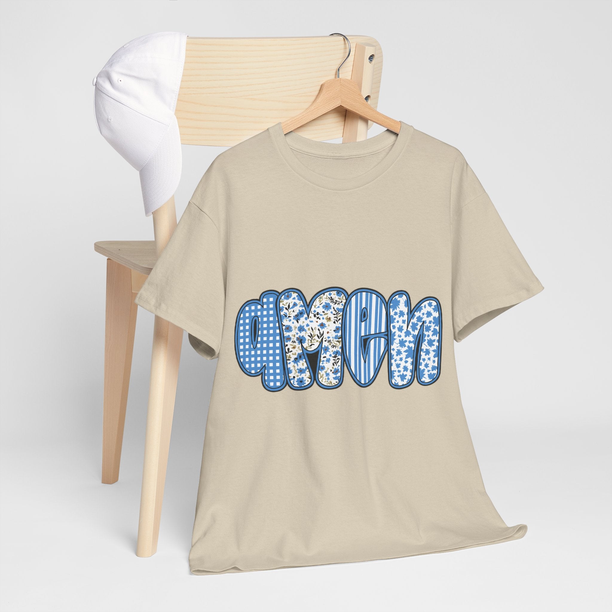 Amen Blue Floral Tee — Decorative Floral Lettering Christian Shirt Unisex Cotton Tee