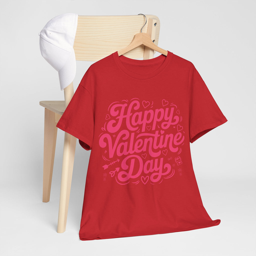 Happy Valentine Day Tee — Pink Heart & Love Icons Valentine's Unisex Cotton Shirt