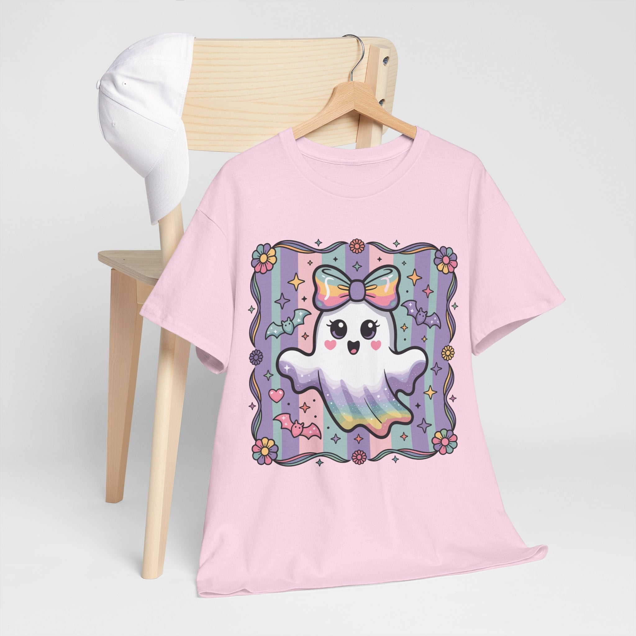 Pastel Ghost Rainbow Bow Unisex Cotton Tee