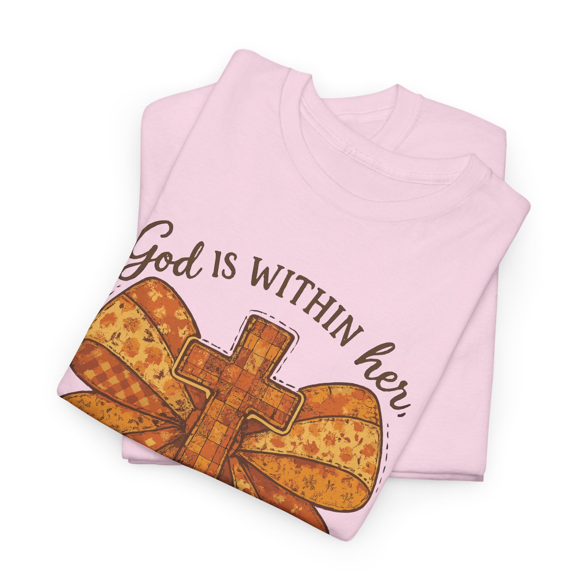 Psalm 46:5 Cross Patchwork Tee — Fall Bow Christian Unisex Cotton T-Shirt