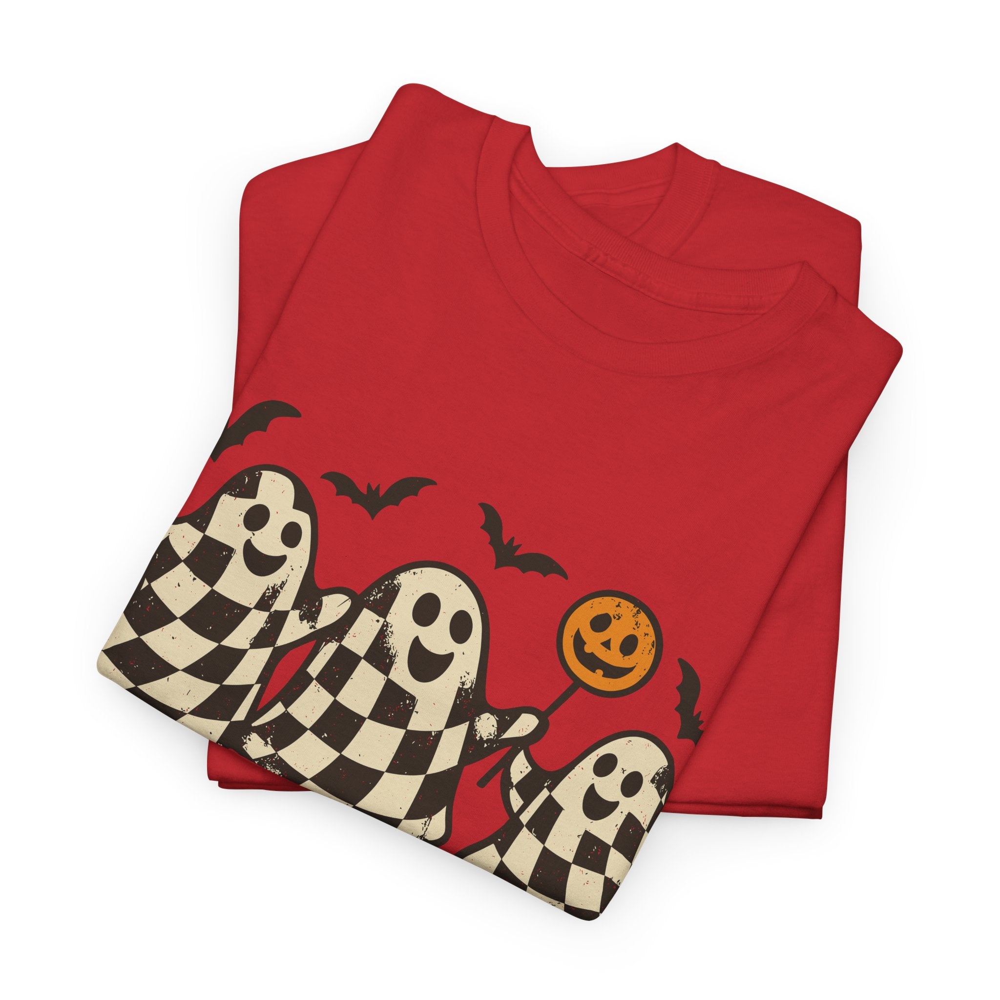 Halloween Ghosts Checker Pattern Unisex Cotton Tee