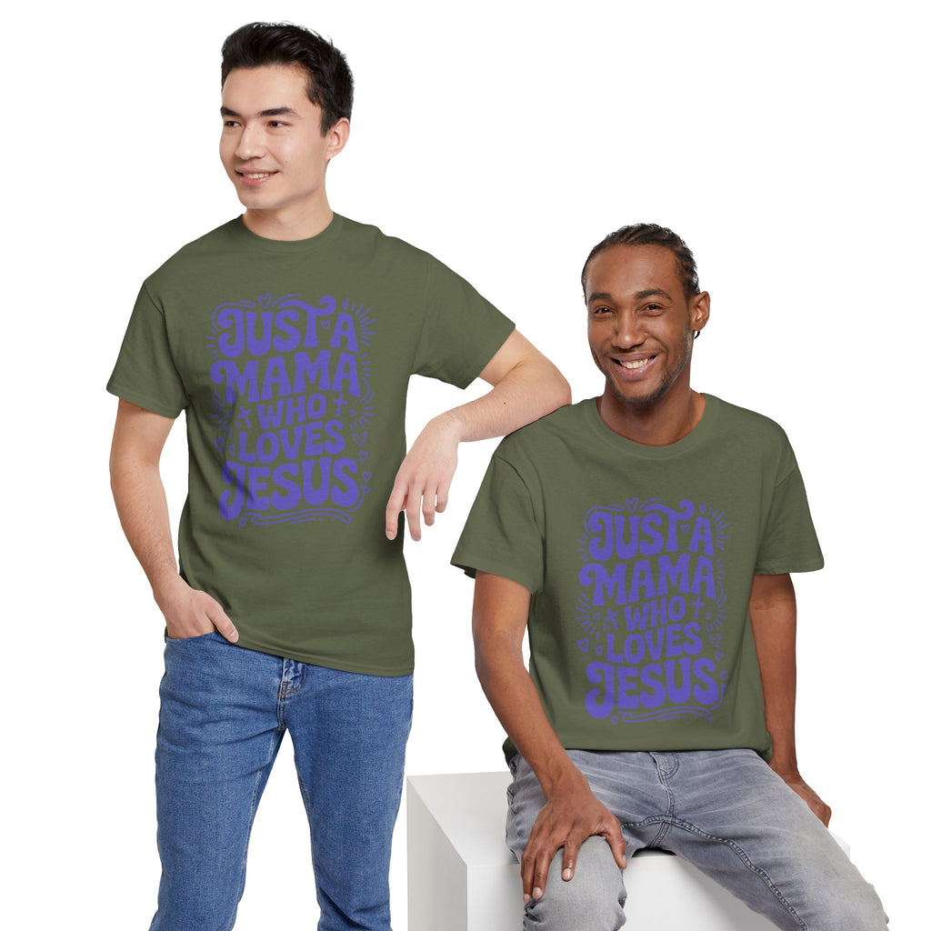 Mama Who Loves Jesus T-Shirt — Bright Green Bubbly Faith Unisex Cotton Tee