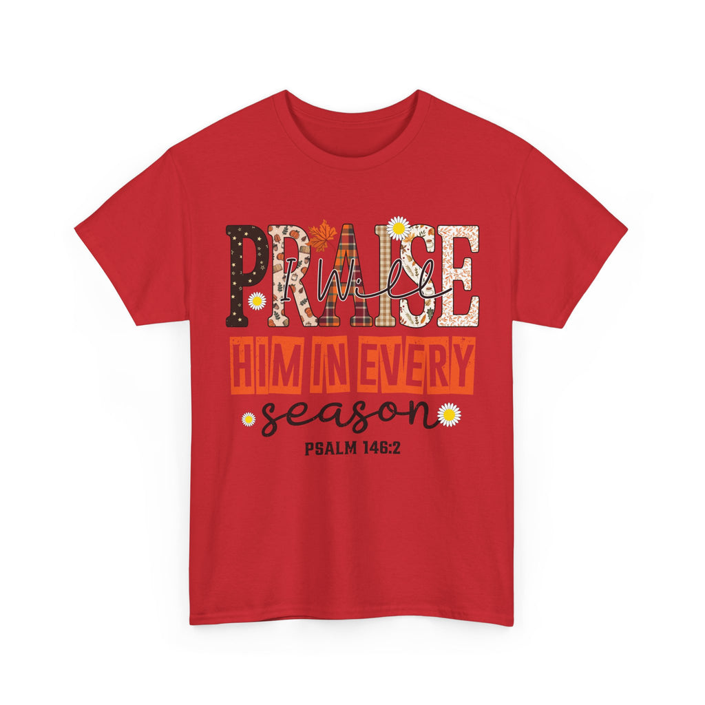 Praise Him In Every Tee — Fall Daisies & Leaf Floral Graphic Unisex Cotton T-Shirt