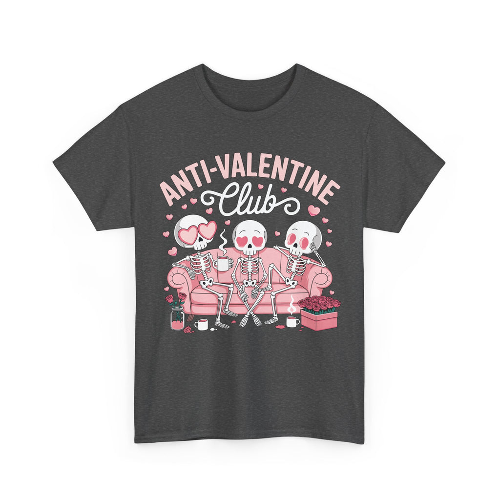 Anti-Valentine Club Skeleton Tee — Anti-Romance Pink Couch Graphic Unisex Cotton T-Shirt