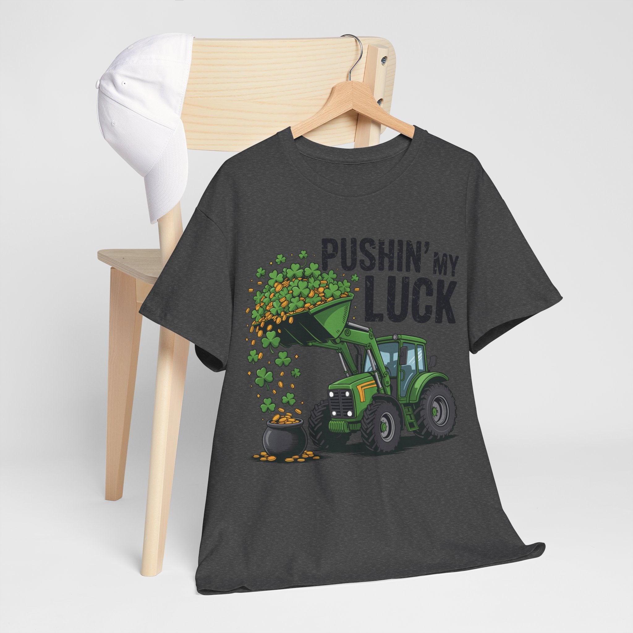 Pushin' My Luck Shamrock Tractor Tee — St. Patrick's Day Unisex Cotton T-Shirt