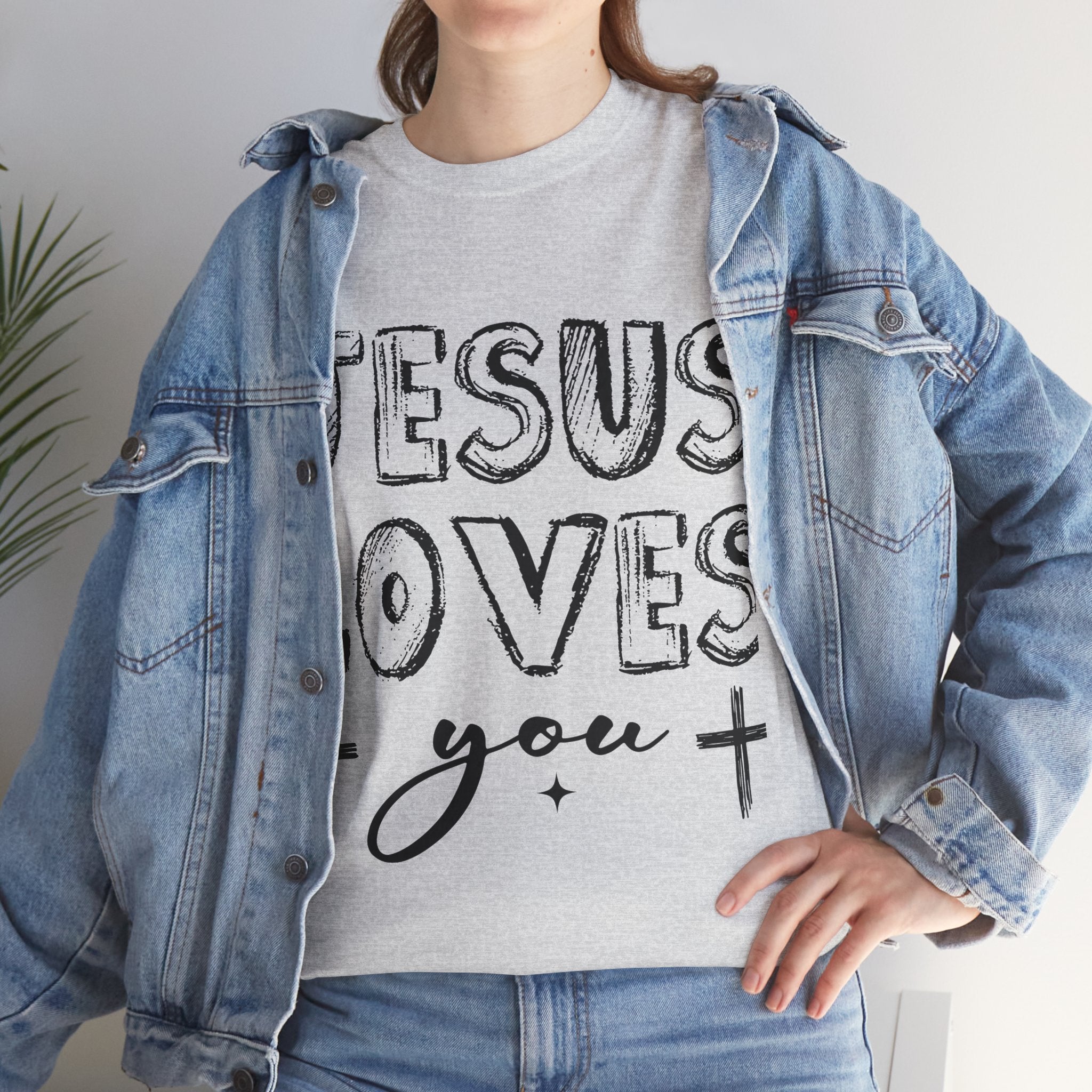 Jesus Loves You Chalk-Style Tee — Crosses & Stars Christian UNisex Cotton T-Shirt