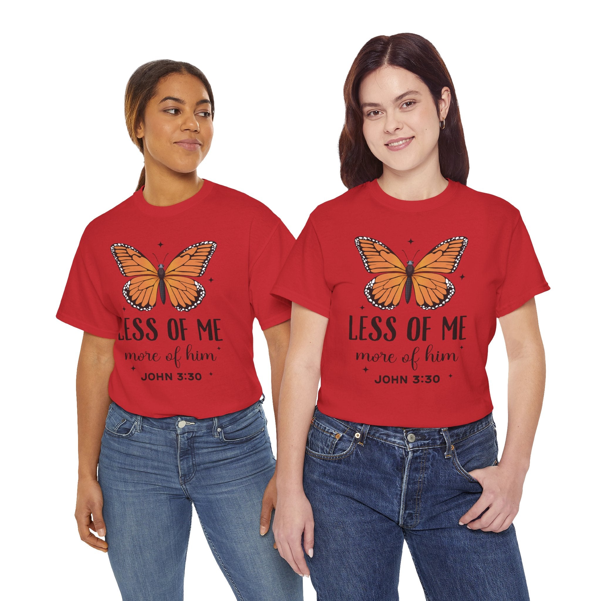 Monarch Butterfly Tee — "Less of Me, More of Him" Christian Unisex cotton T‑Shirt