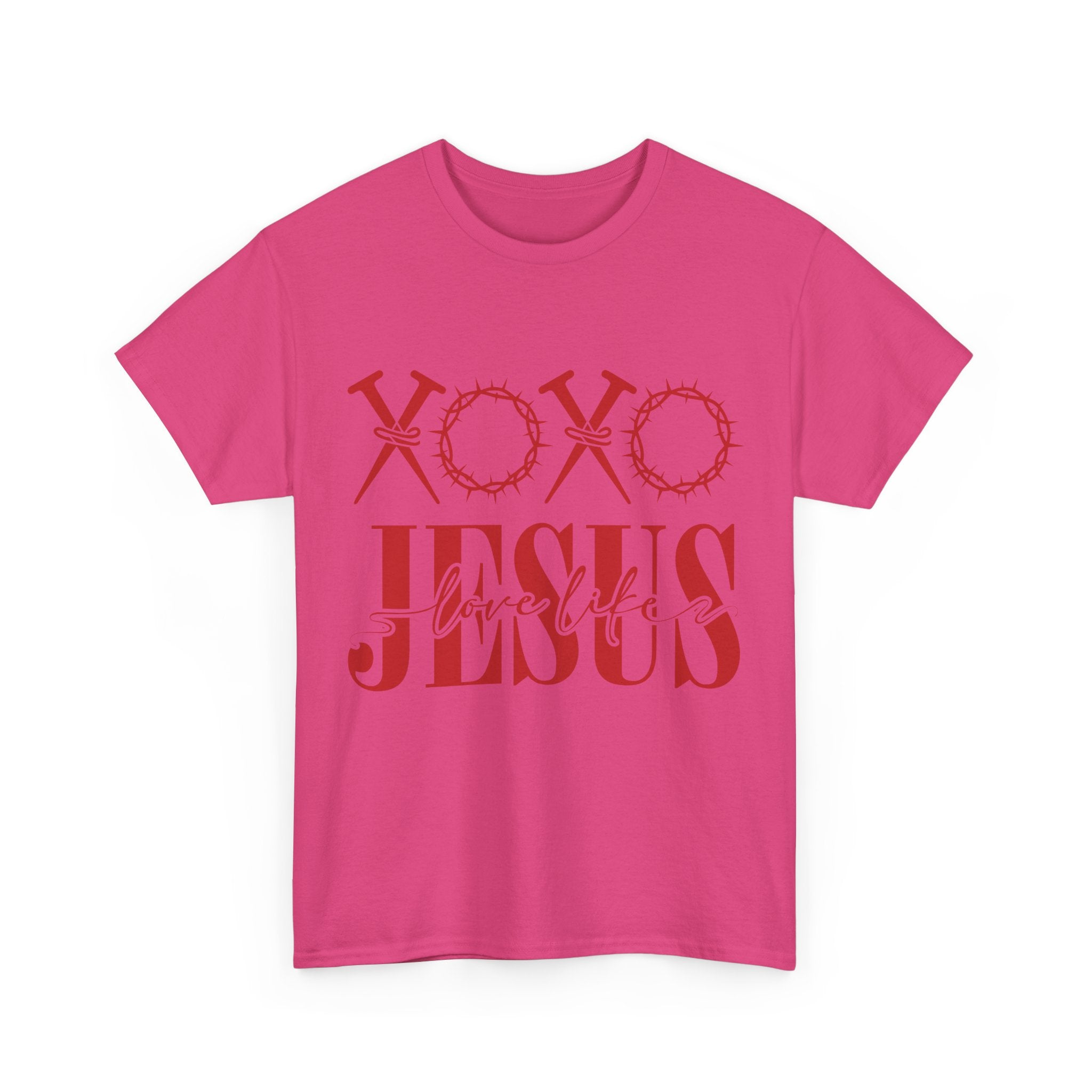 Christian Valentine T-Shirt — "XOXO Jesus Love Life" Nails & Thorn Crown Design Unisex Cotton Tee