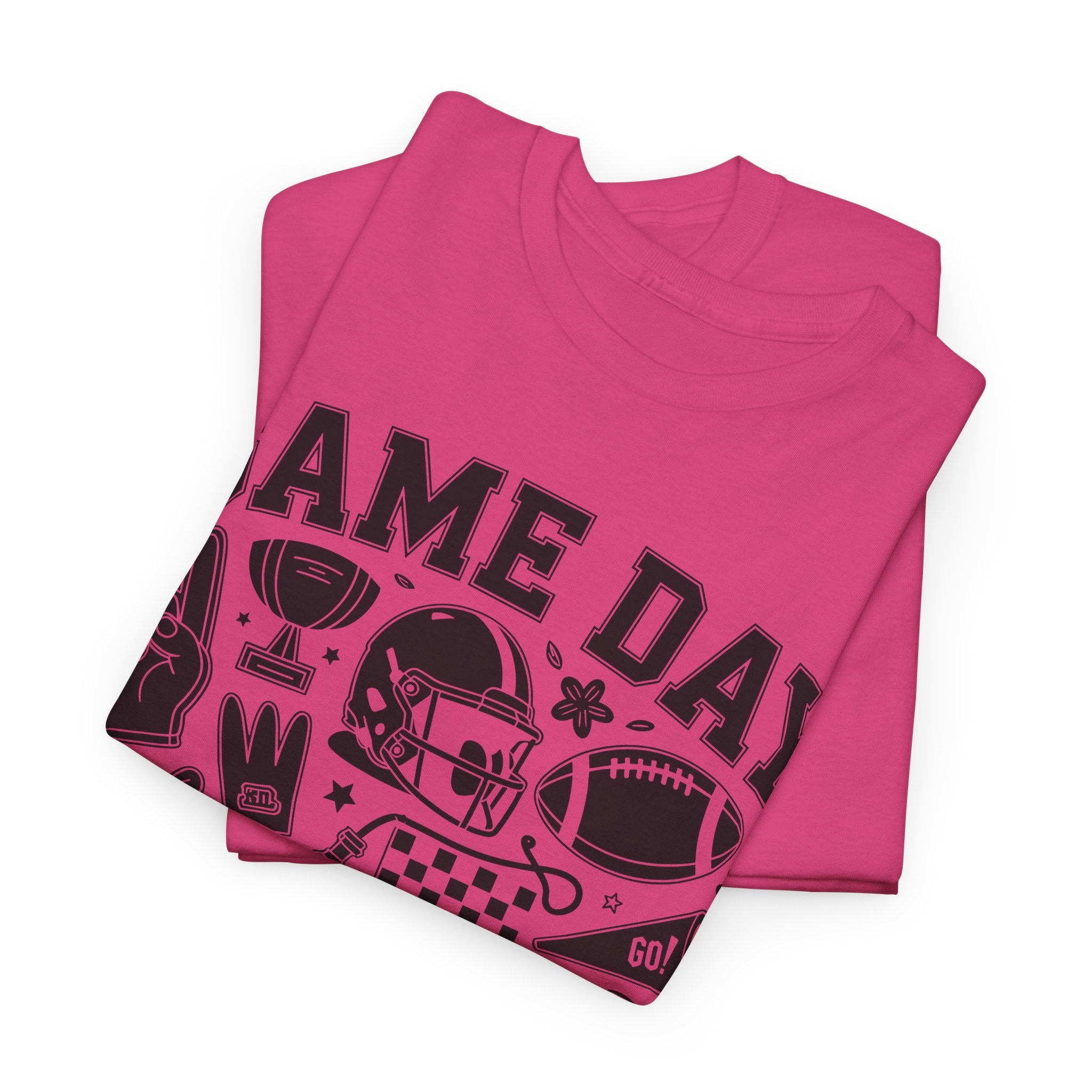 Game Day Touch Down Football T‑Shirt — Helmet & Cheer Monochrome Design Unisex Cotton Tee