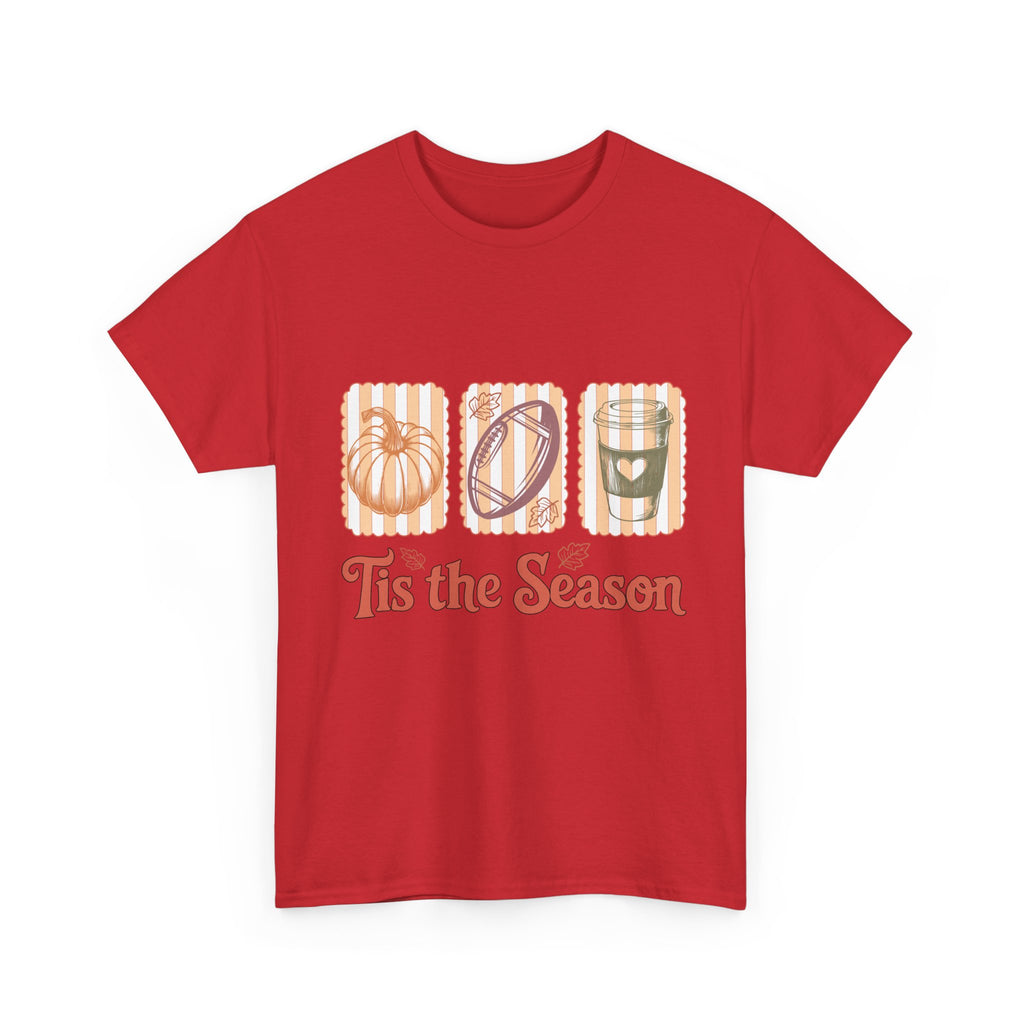 Tis the Season Pumpkin, Football & Coffee Fall Unisex Cotton T-Shirt