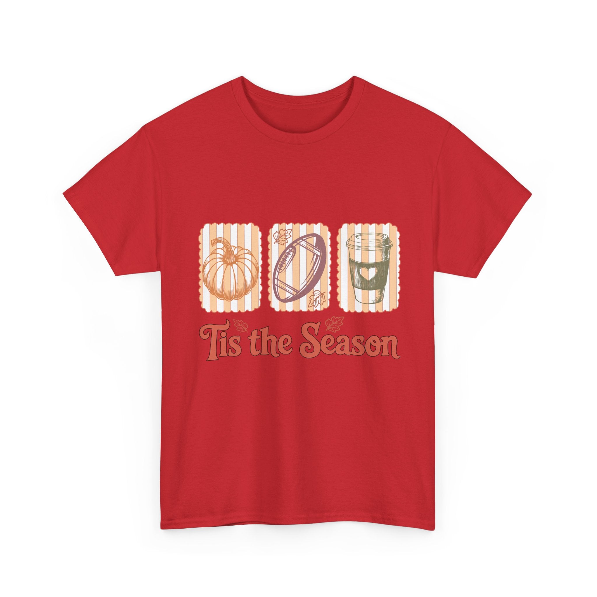 Tis the Season Pumpkin, Football & Coffee Fall Unisex Cotton T-Shirt
