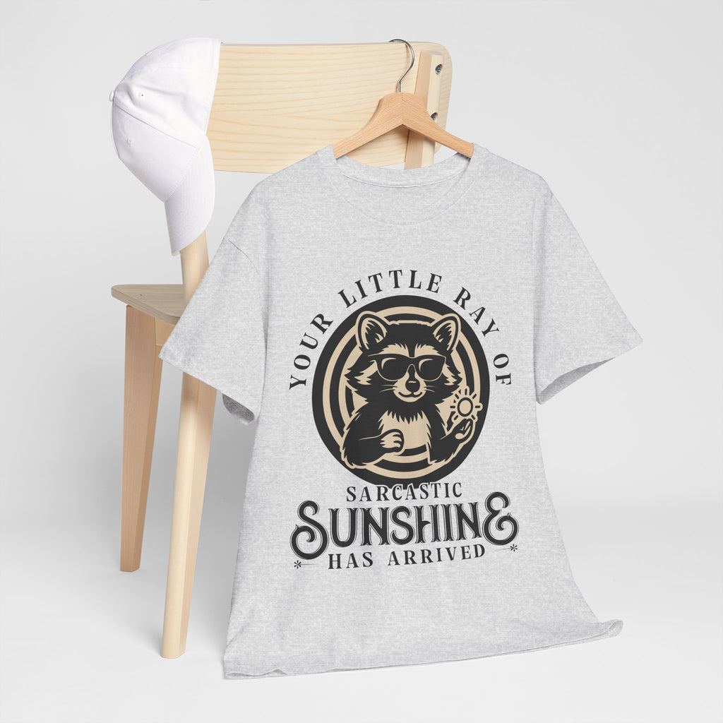 Cool Raccoon Sunglasses T-Shirt — Raccoon Holding Sun Graphic Unisex Cotton Tee