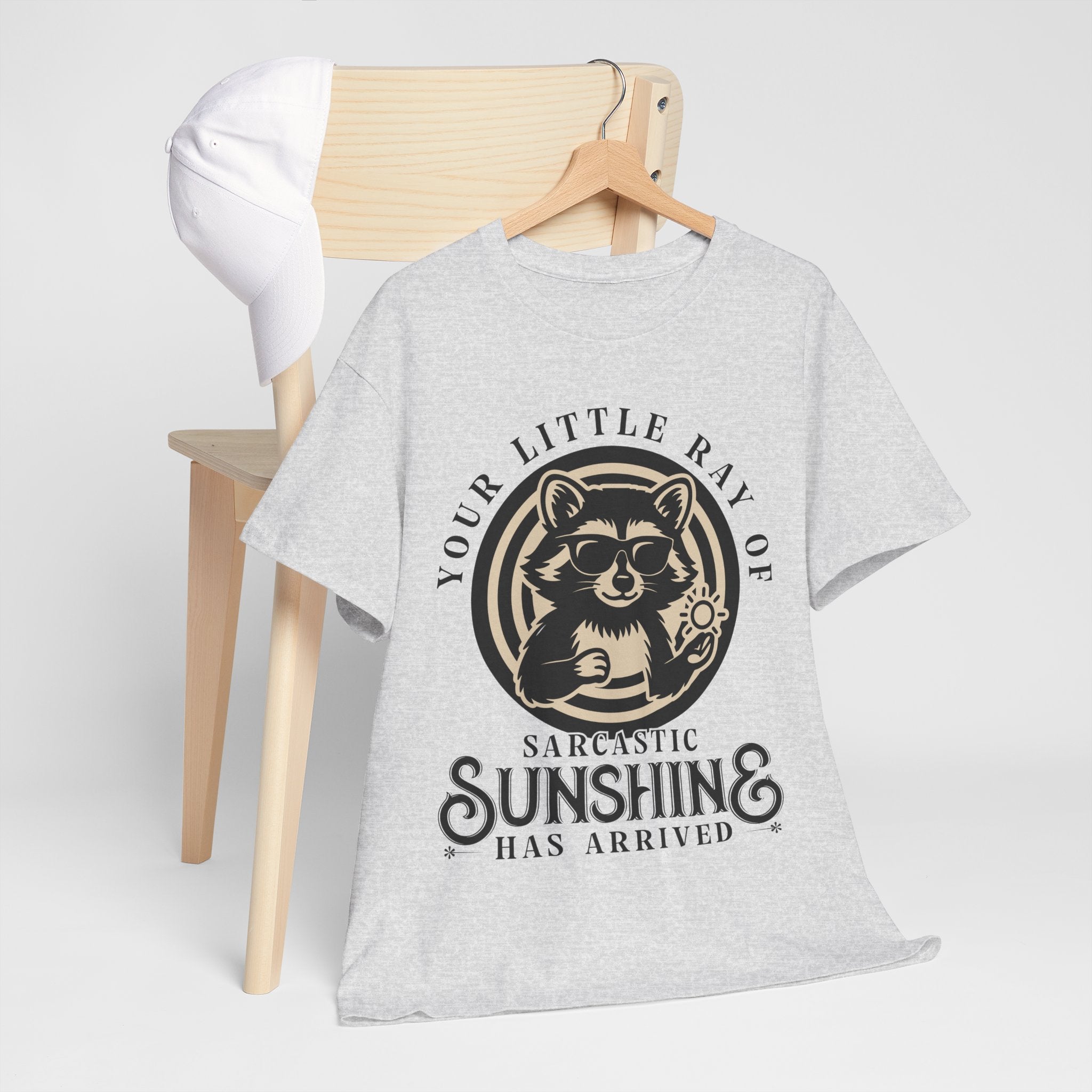 Cool Raccoon Sunglasses T-Shirt — Raccoon Holding Sun Graphic Unisex Cotton Tee