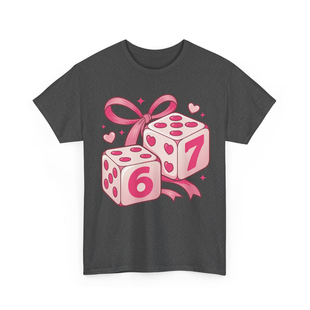 Lucky Love Dice T-Shirt — Pink Heart Dice with Bow..Unisex Cotton Tee