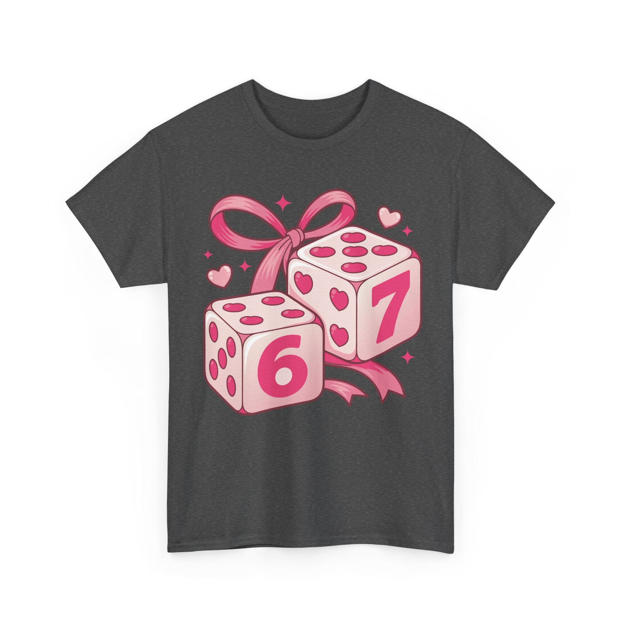 Lucky Love Dice T-Shirt — Pink Heart Dice with Bow..Unisex Cotton Tee
