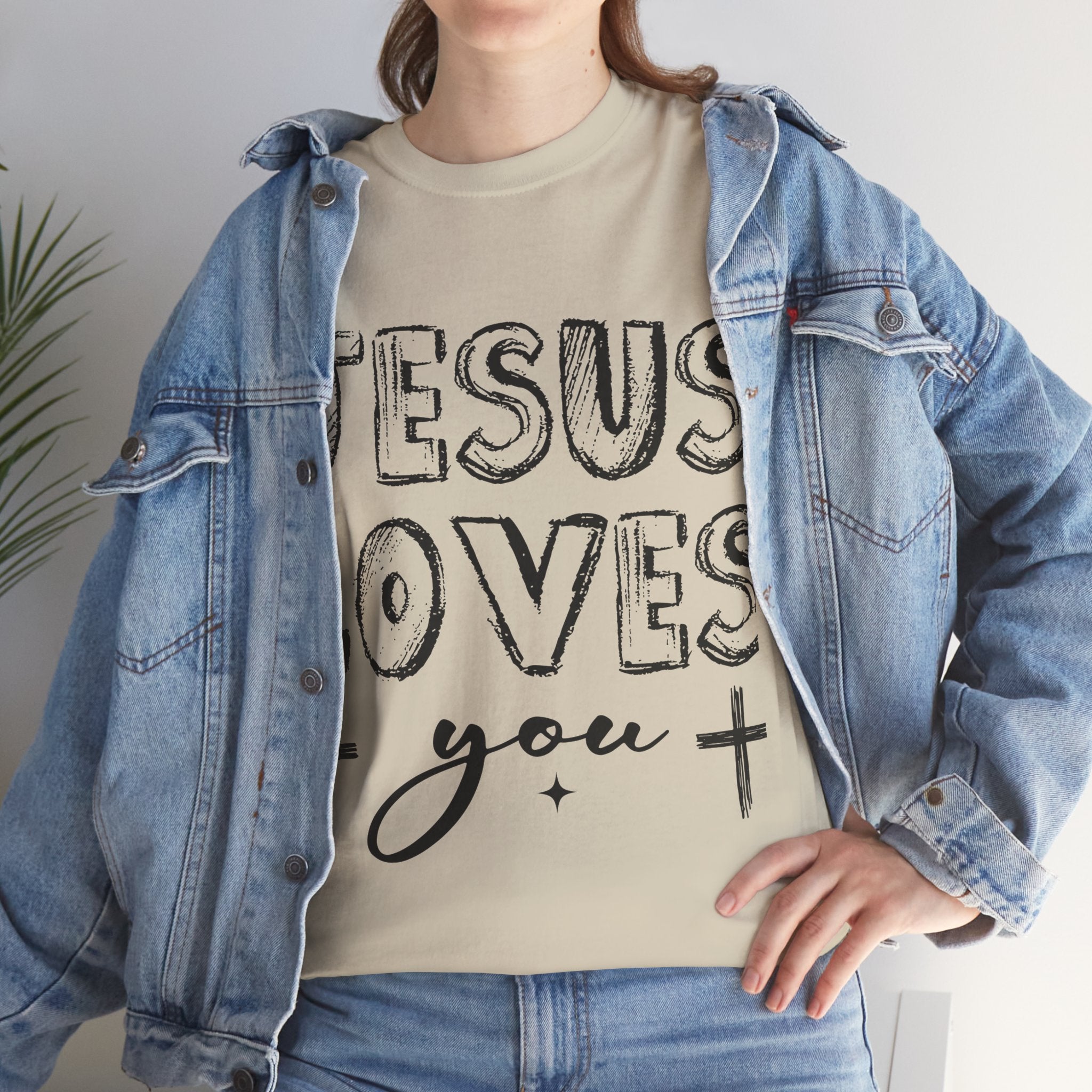 Jesus Loves You Chalk-Style Tee — Crosses & Stars Christian UNisex Cotton T-Shirt