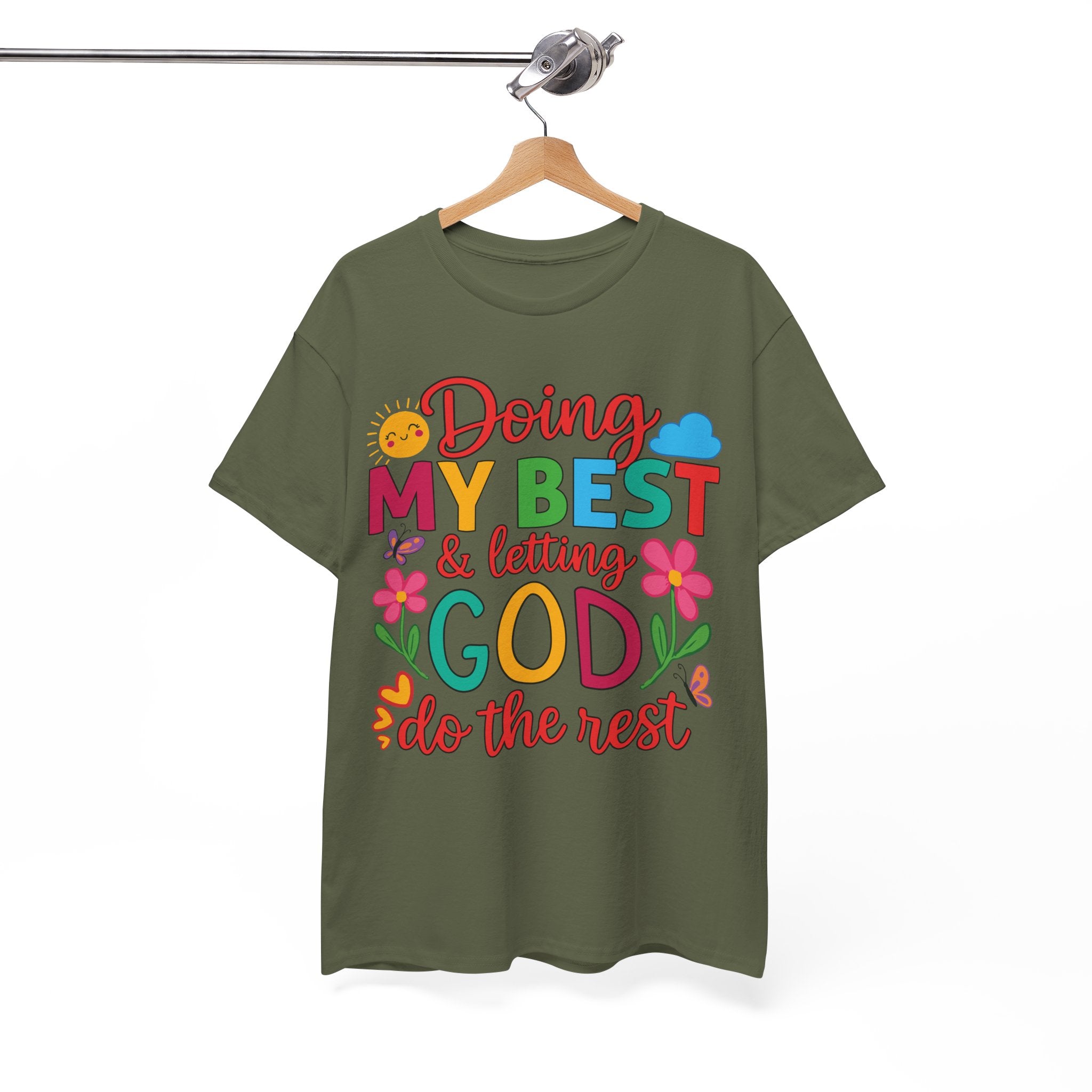 Doing My Best & Letting God Do The Rest T-Shirt — Floral Sun & Butterflies Inspirational Unisex Cotton Tee