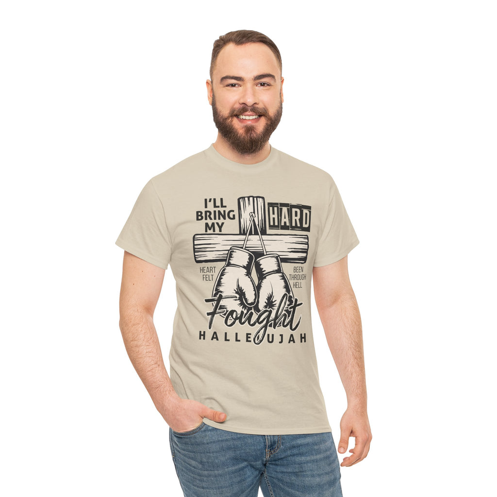 Christian Boxing Gloves Cross Tee — "I’ll Bring My Hard-Fought Heart."Unisex Cotton Tee