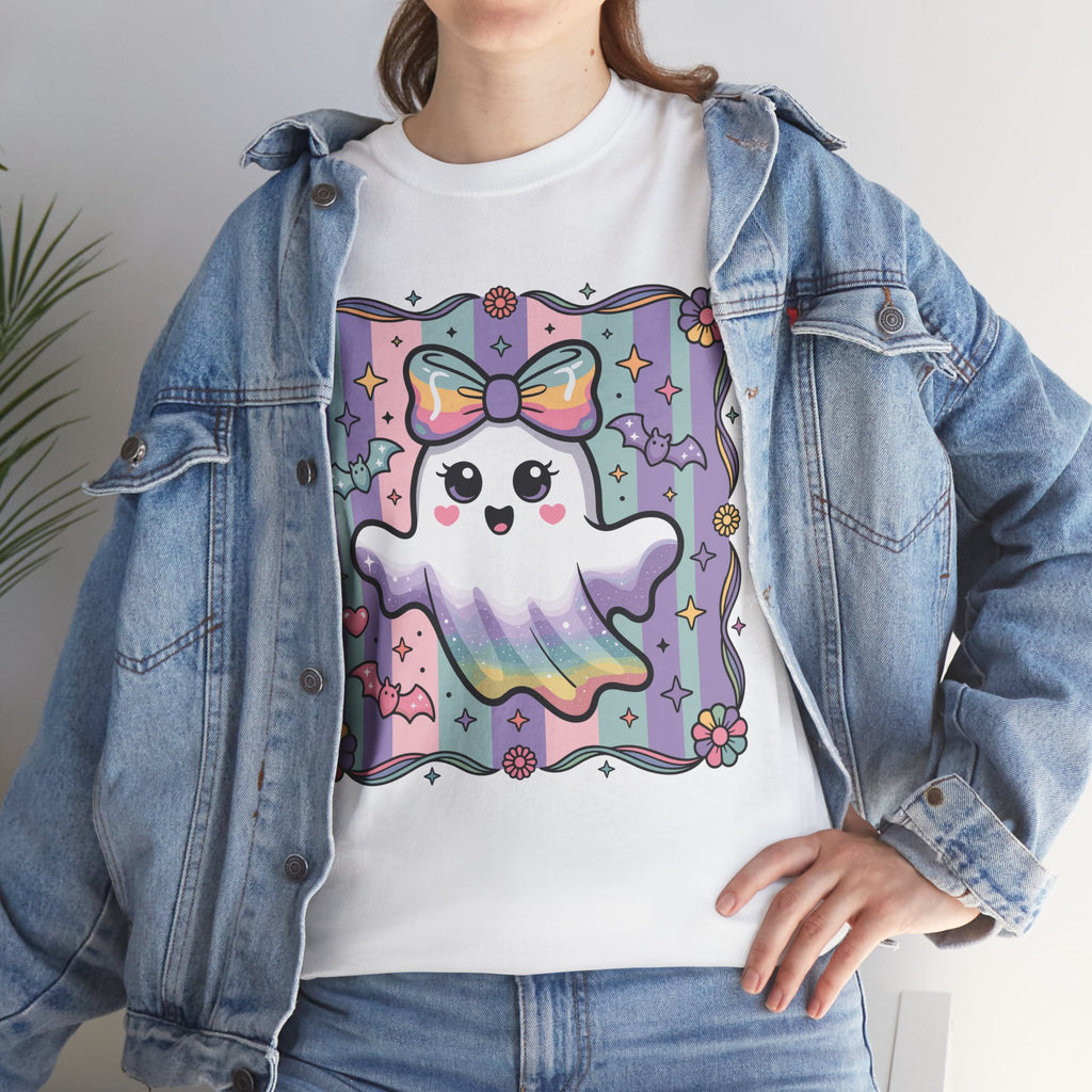 Pastel Ghost Rainbow Bow Unisex Cotton Tee