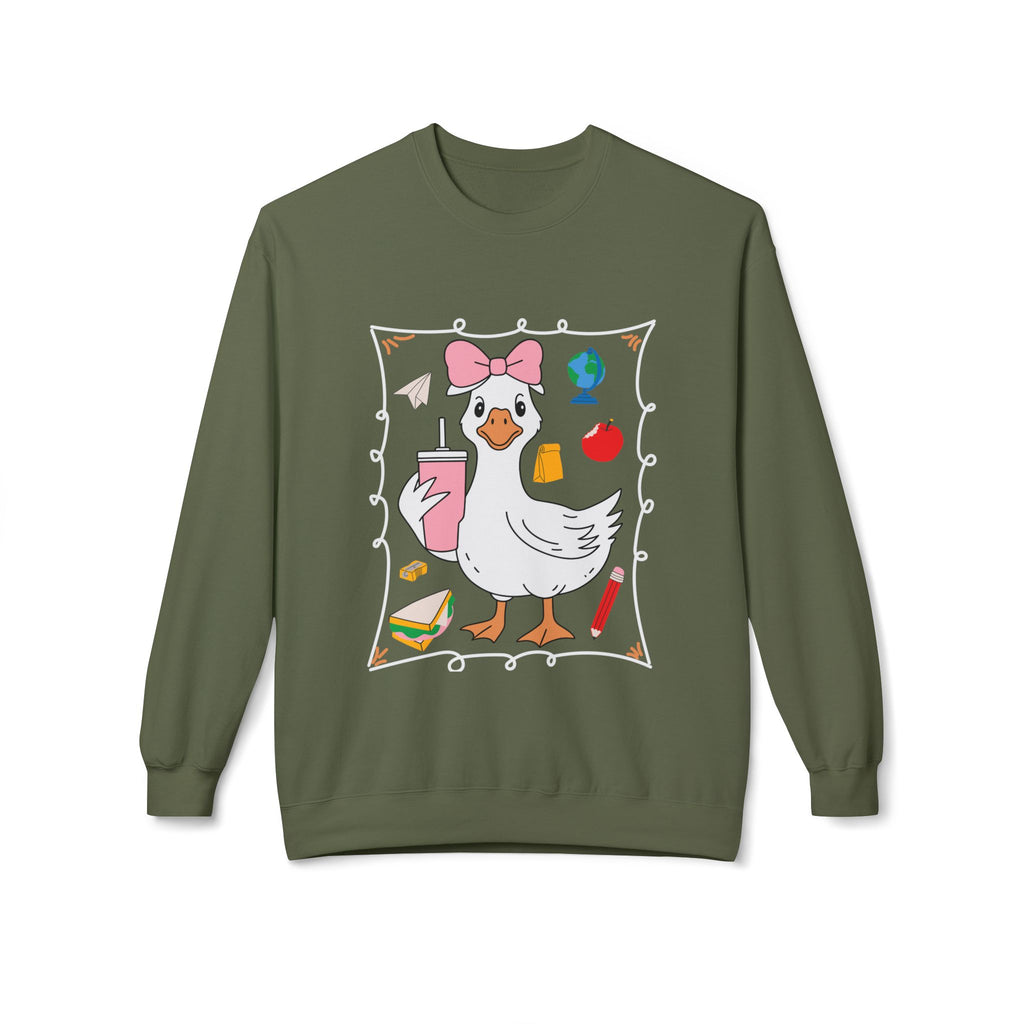 Cute Goose Drinking Fleece Crewneck Sweatshirt- Unisex
