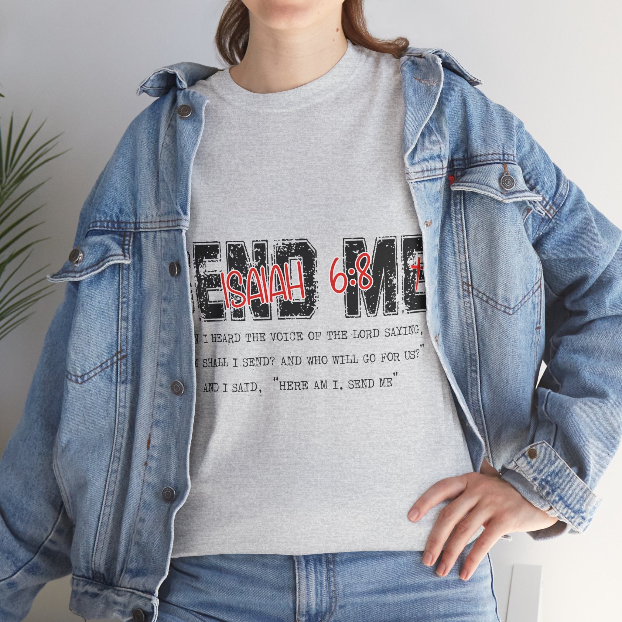 Here I Am Send Me Isaiah 6:8 T-Shirt — Christian Cross Graphic Unisex Cotton Tee