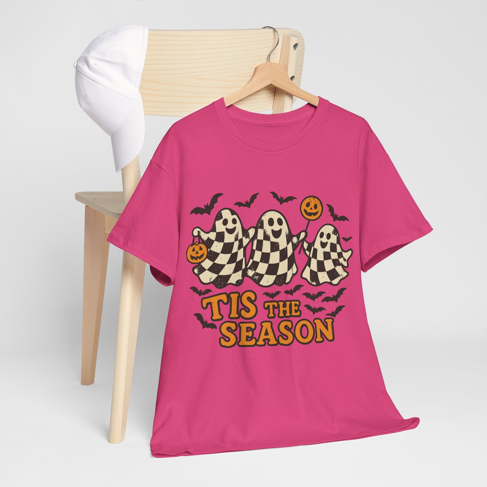 Halloween Ghosts Checker Pattern Unisex Cotton Tee