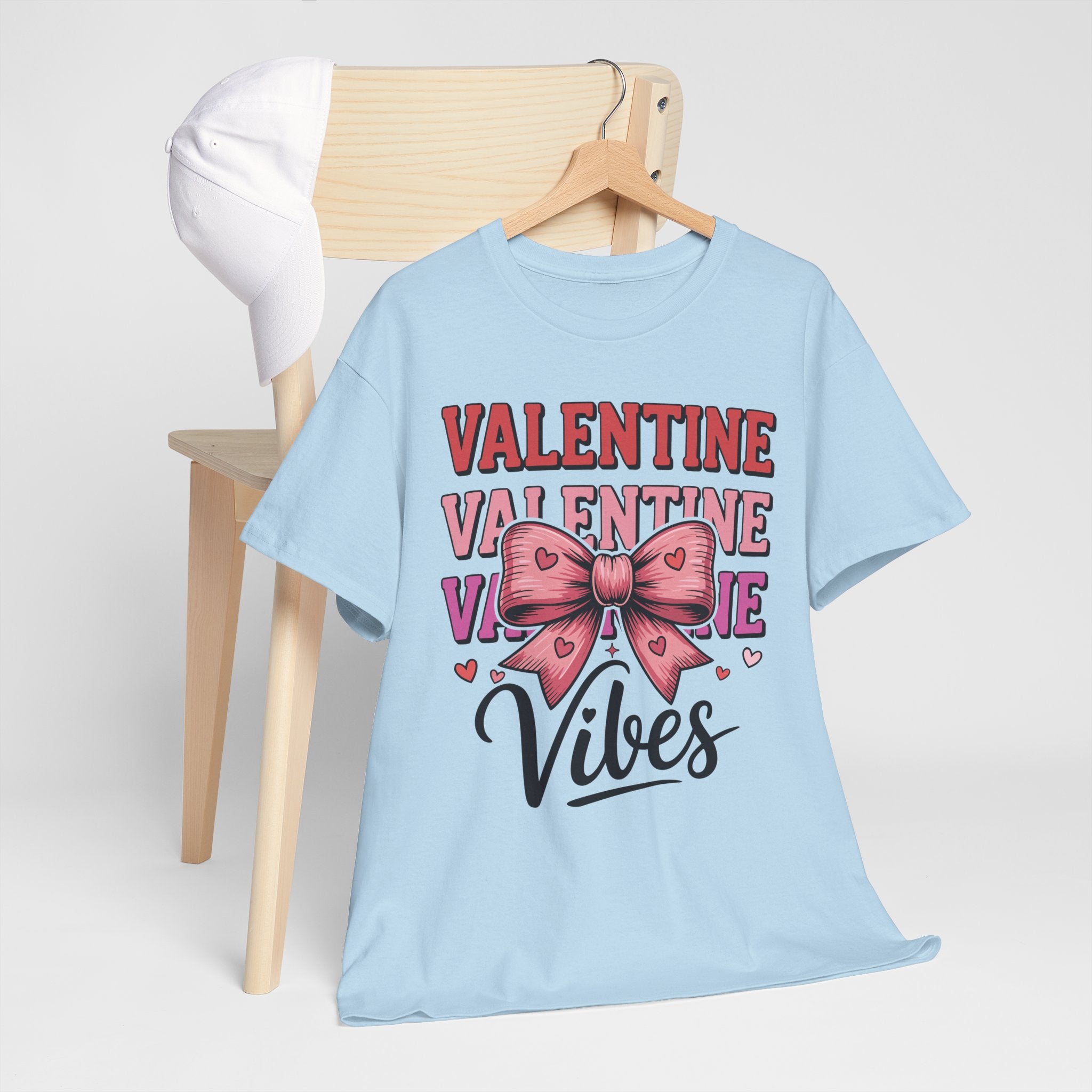 Valentine Vibes T-Shirt — Pink Bow Heart Graphic Unisex Cotton Tee