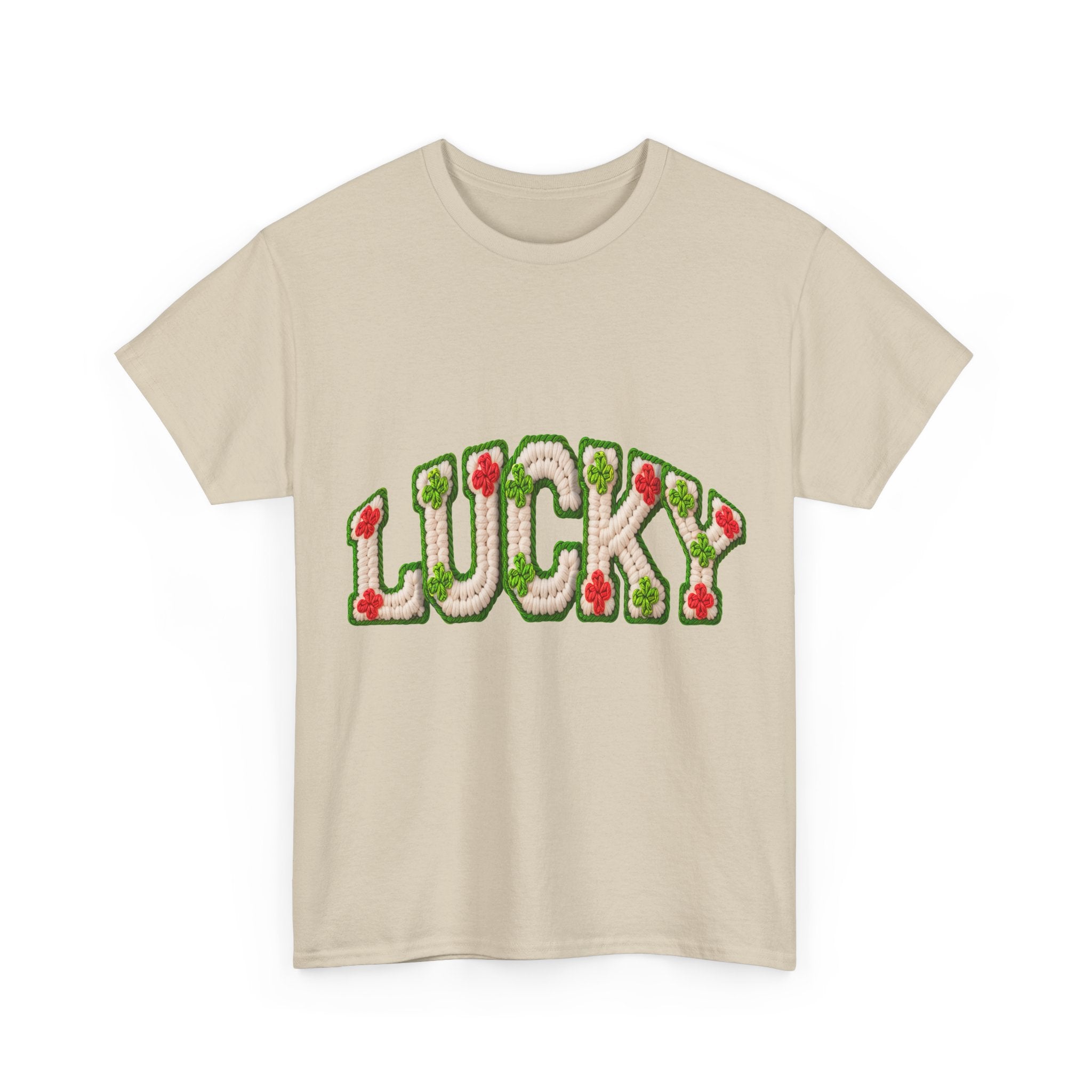 Lucky Crochet Clover T-Shirt — Faux-Yarn Embroidered St. Patrick’s Unisex Cotton Tee