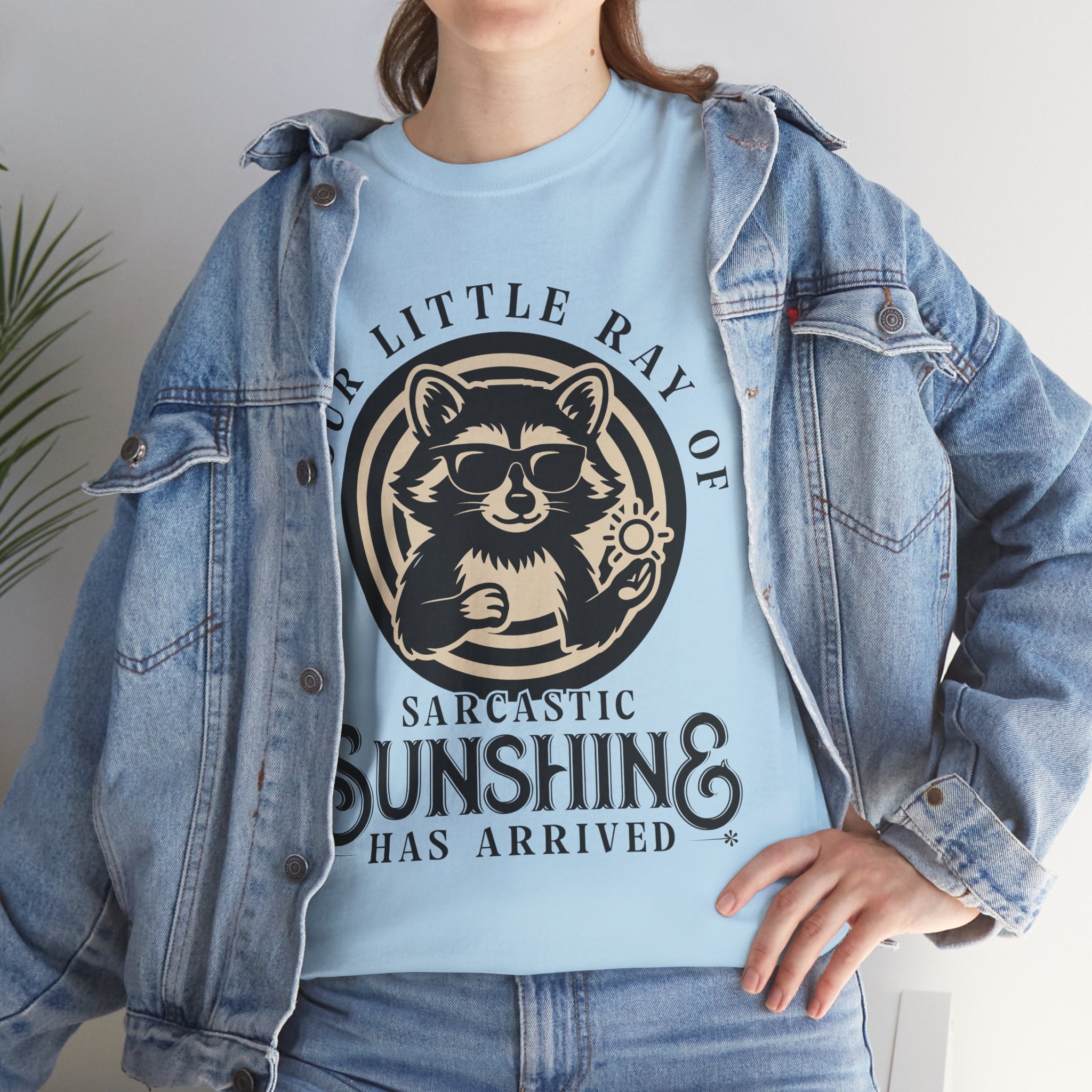 Cool Raccoon Sunglasses T-Shirt — Raccoon Holding Sun Graphic Unisex Cotton Tee