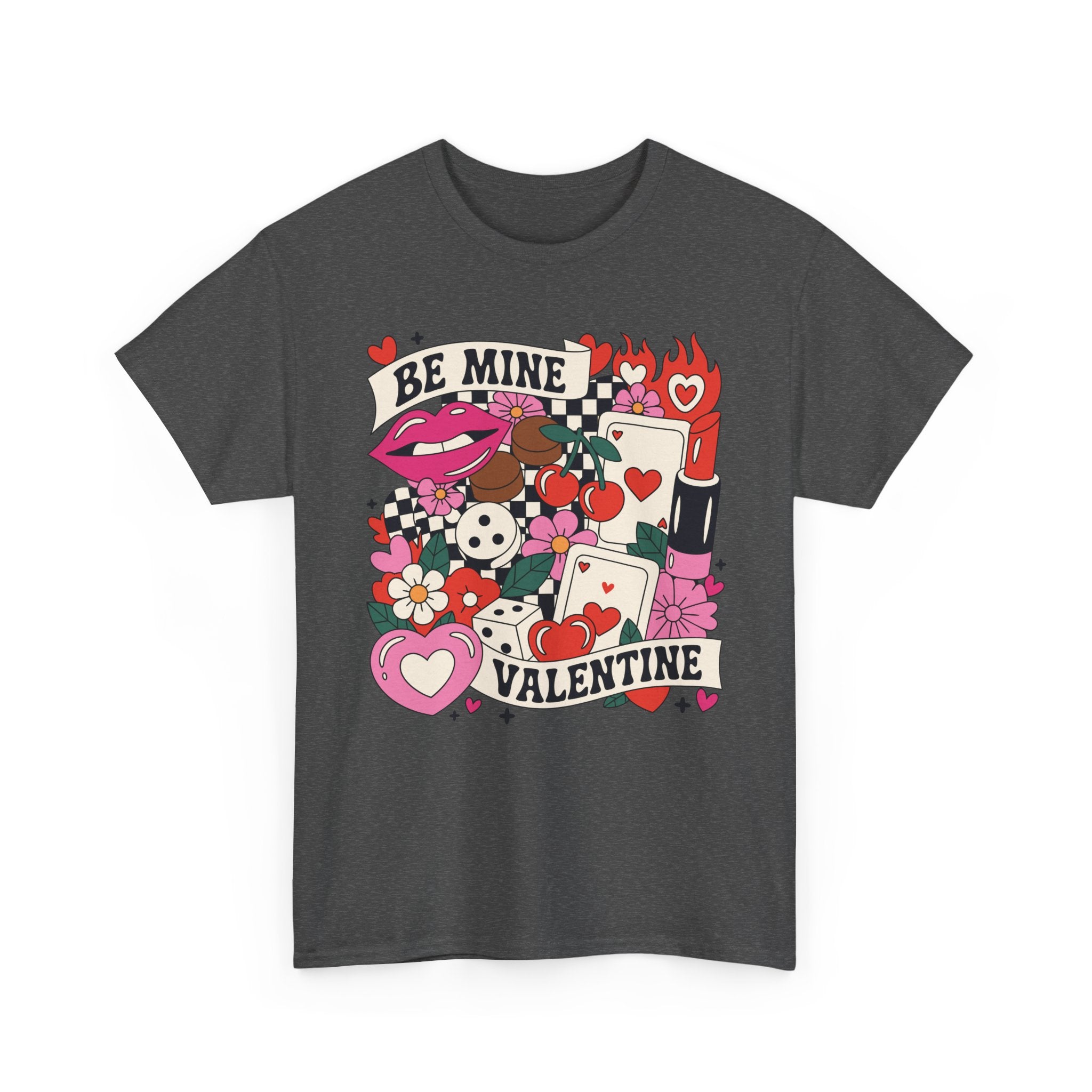 Be Mine Valentine Pop-Art Tee — Lips, Cherries & Retro Valentine Collage...Unisex Cotton Tee
