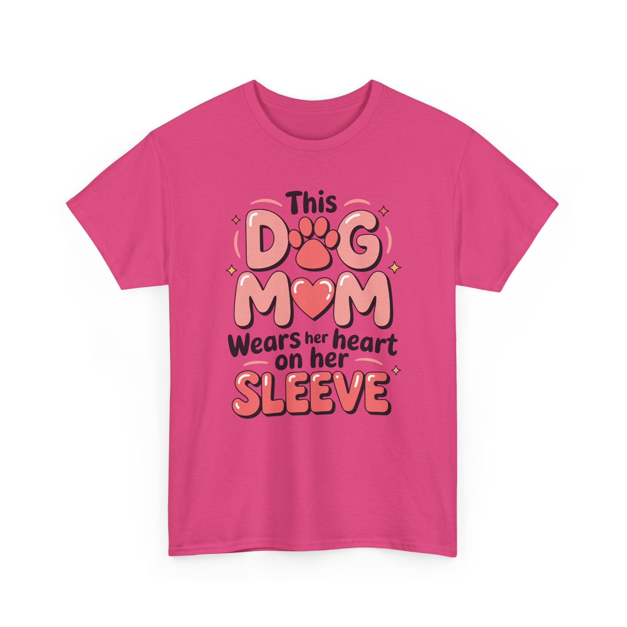 Dog Mom T-Shirt — "This Dog Mom Wears Her Heart on Her Sleeve" Paw & Heart Unisex Cotton Tee